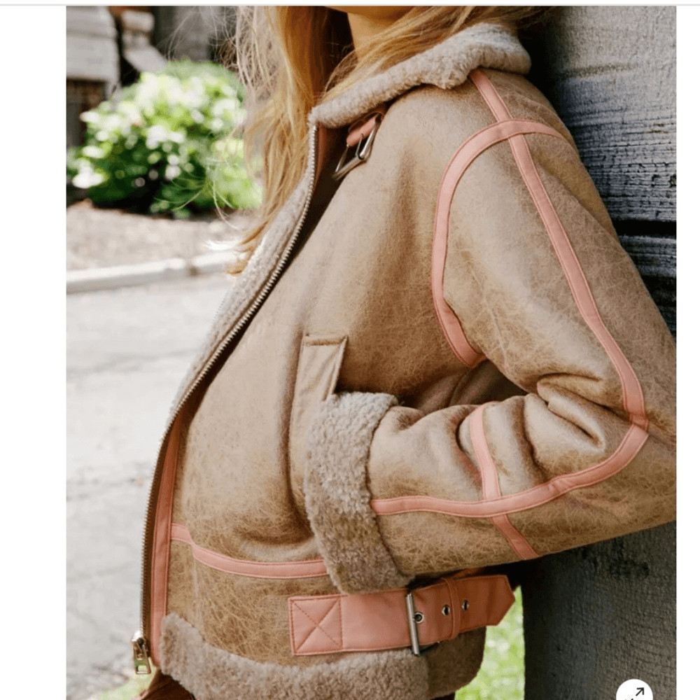 NEW 11/30! Boho faux Leather shearling, cropped aviator, jacket,
