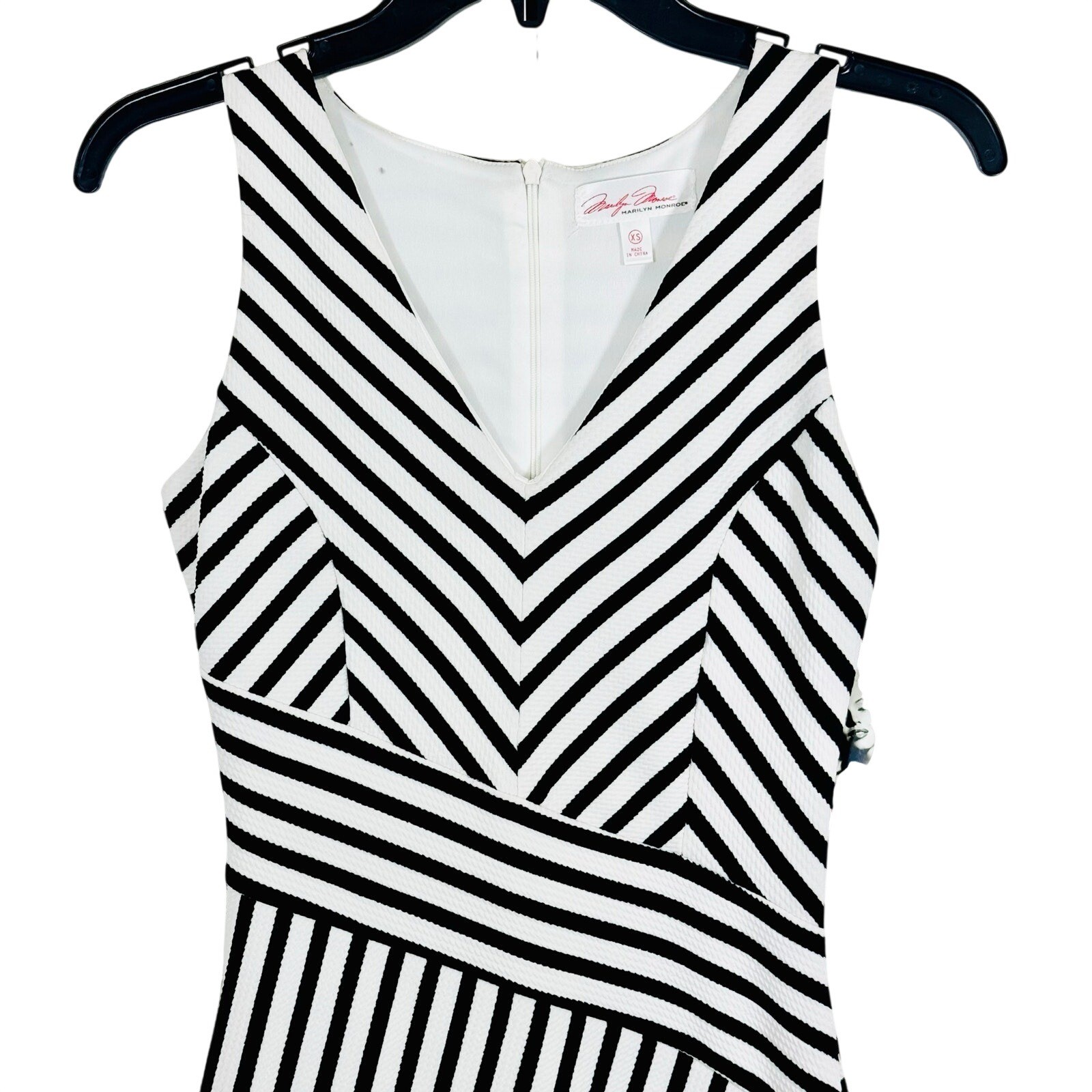Marilyn Monroe NWT Black White Chevron Stripe Faux Wrap Dress Retro Pinup Glam