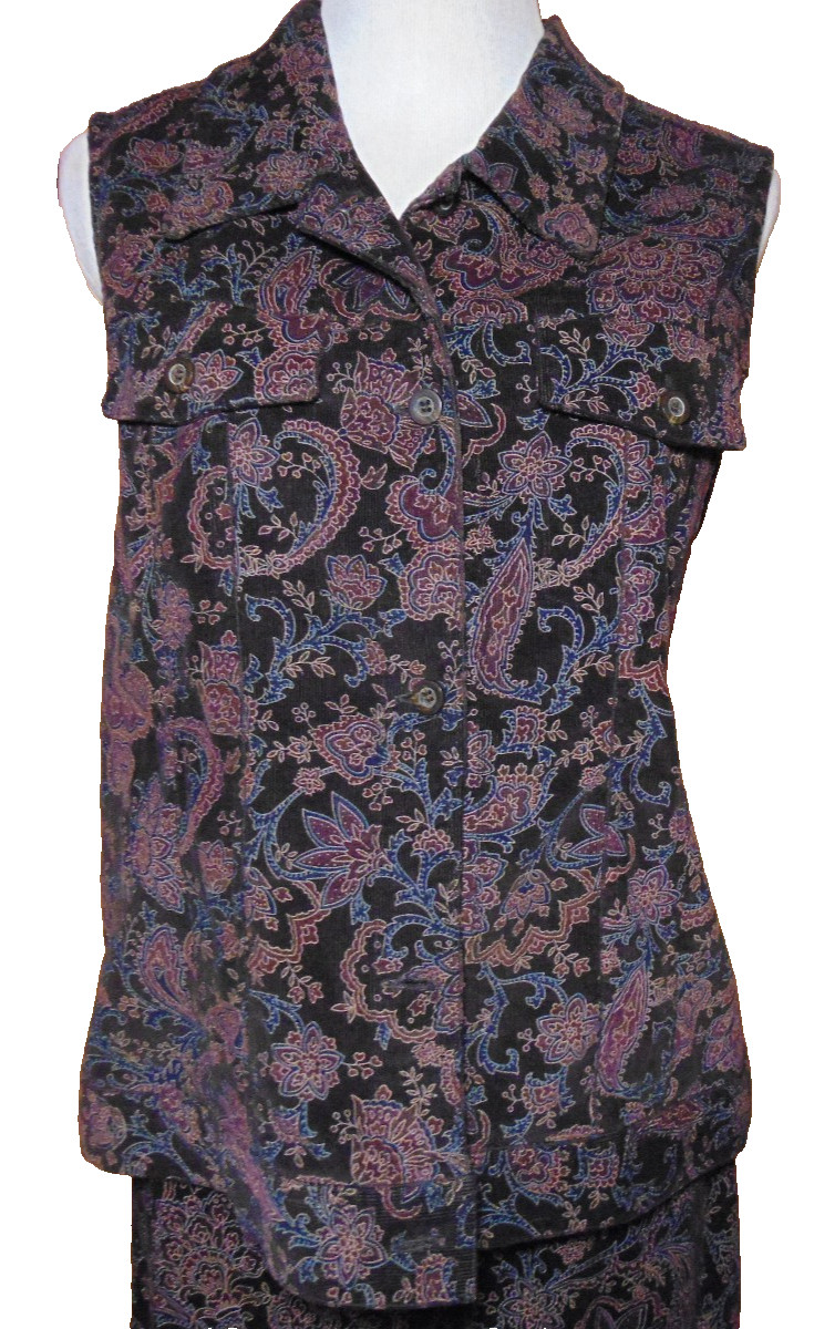 CRAZY HORSE,LIZ CLAIBORNE WOMENS PAISLEY VEST,PANT SET VINTAGE CORDUROY,SLACKS~L