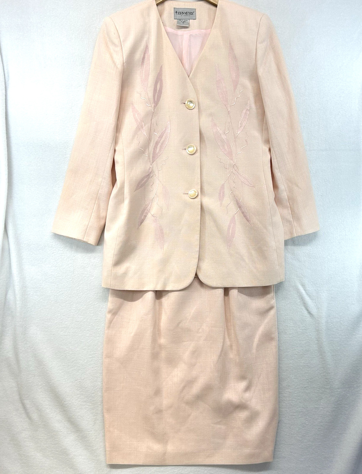 John Meyer of Norwich Skirt Suit 12 Linen Blend Embroidered Long Jacket Pastel