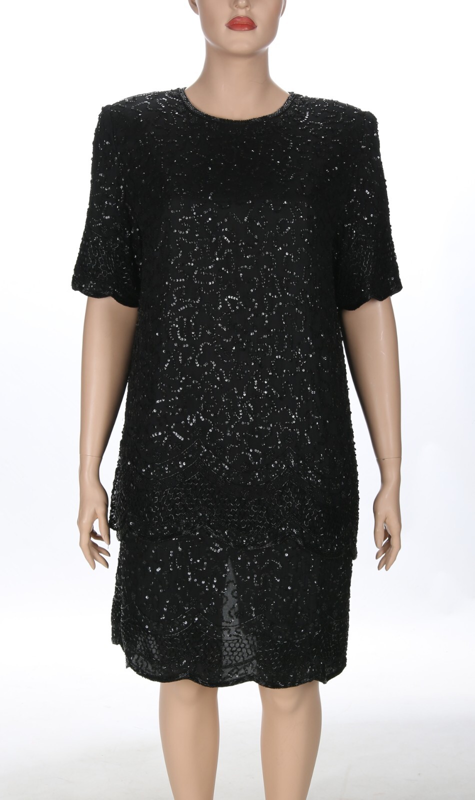 Brilliante by J.A. Vintage 80s Black Sequin Beaded Prom Formal Party Dress sz 2X