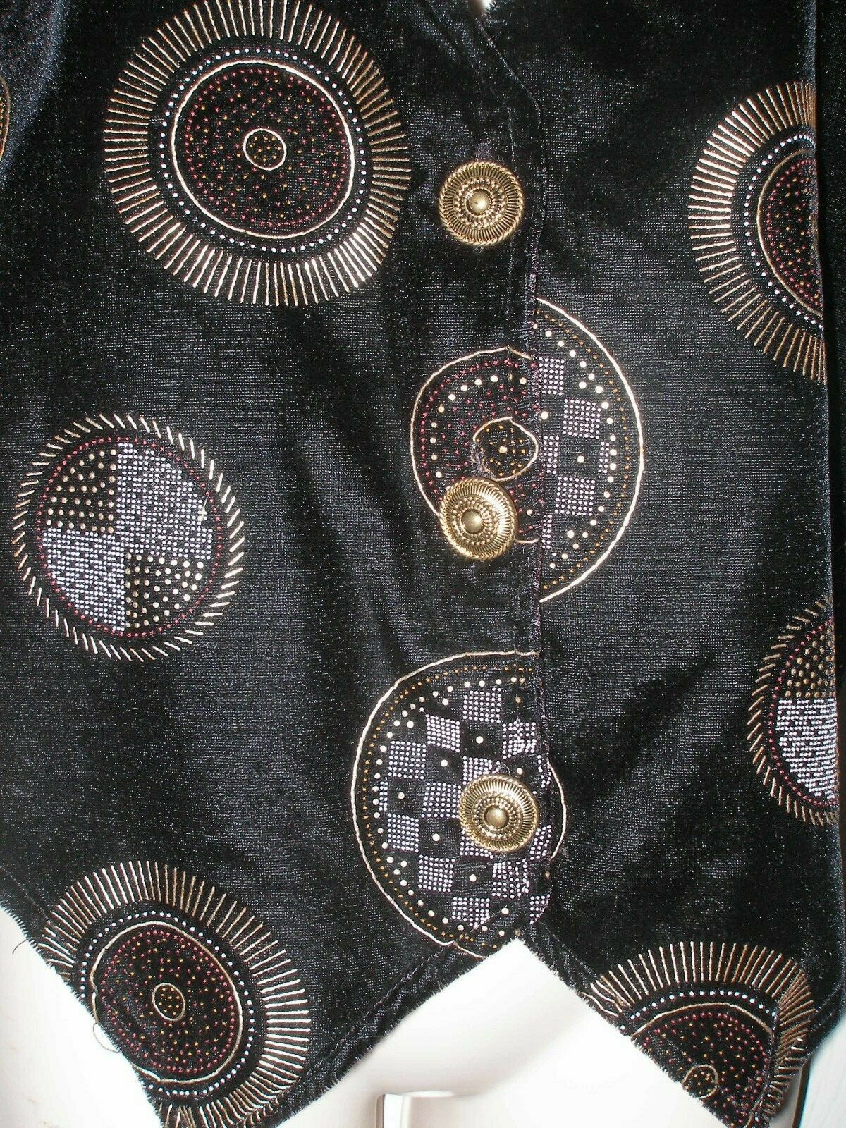 TR Bentley Vintage Small Velvet Black Vest Gold Metallic Circular Decals