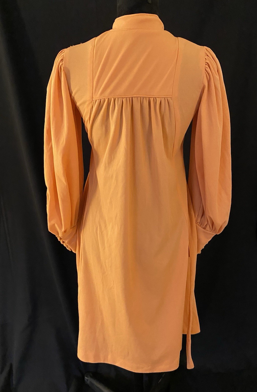 VINTAGE HANDMADE 1970s Orange Empire Waist Midi Dress Sz Small