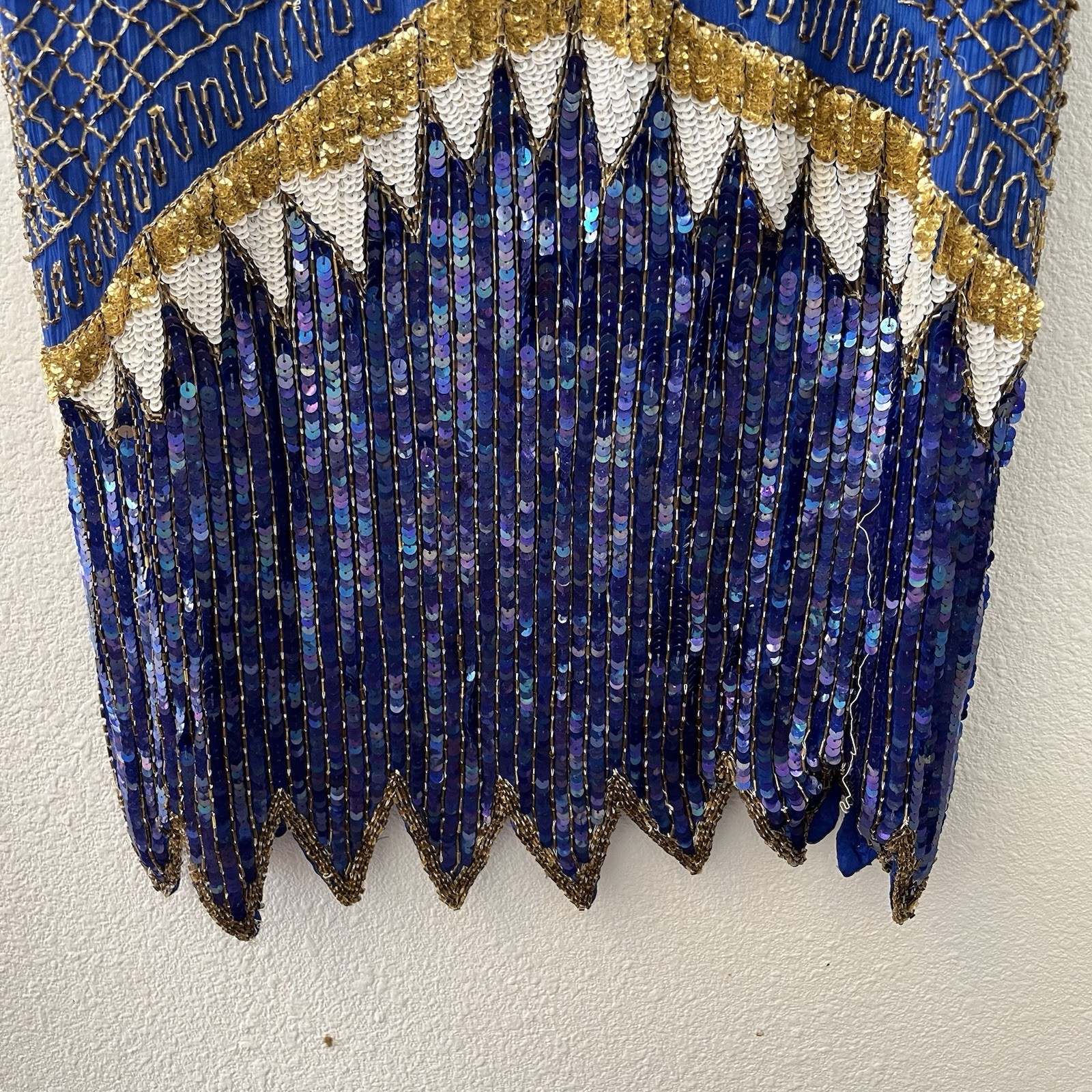Vintage 80’s Chanson D’Amour Womens Flapper Dress 100% Silk Sequin Beaded Blue