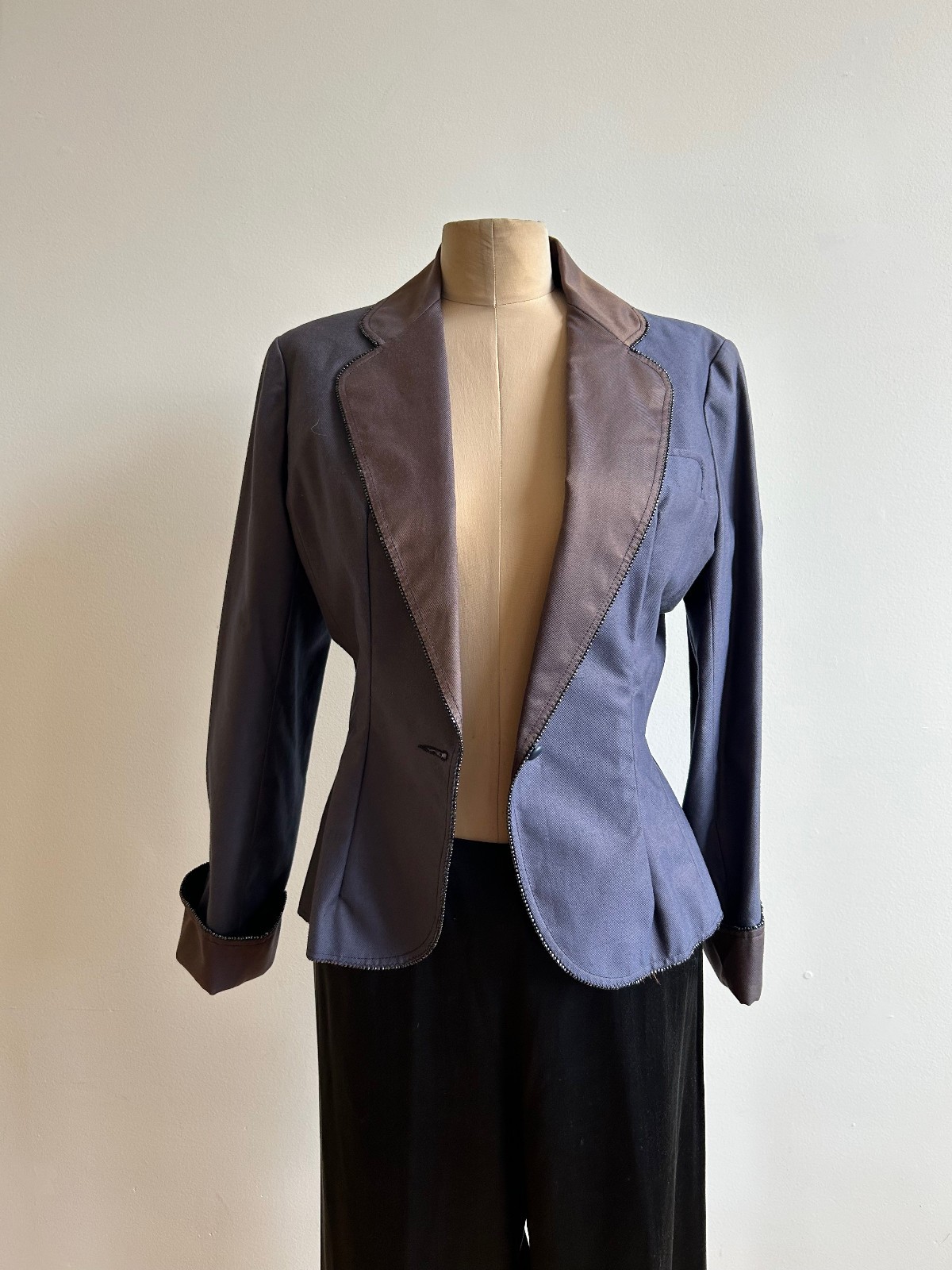1950s Vintage Purple Twill Studded Trim Tailored Jacket Maisel Era sz S 6 8 50s