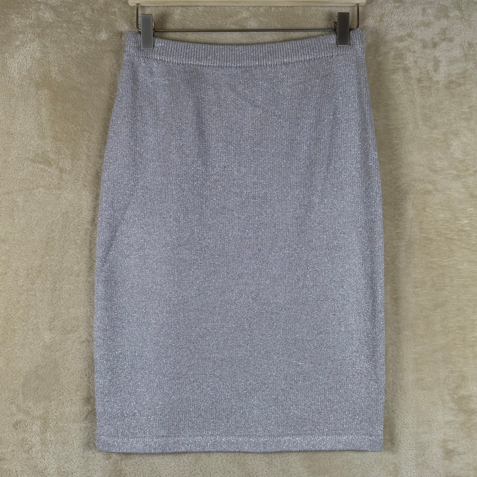J.S.S. Vintage Women Metallic Knit Pant Suit Silver Wool Blend Rhinestone Petite