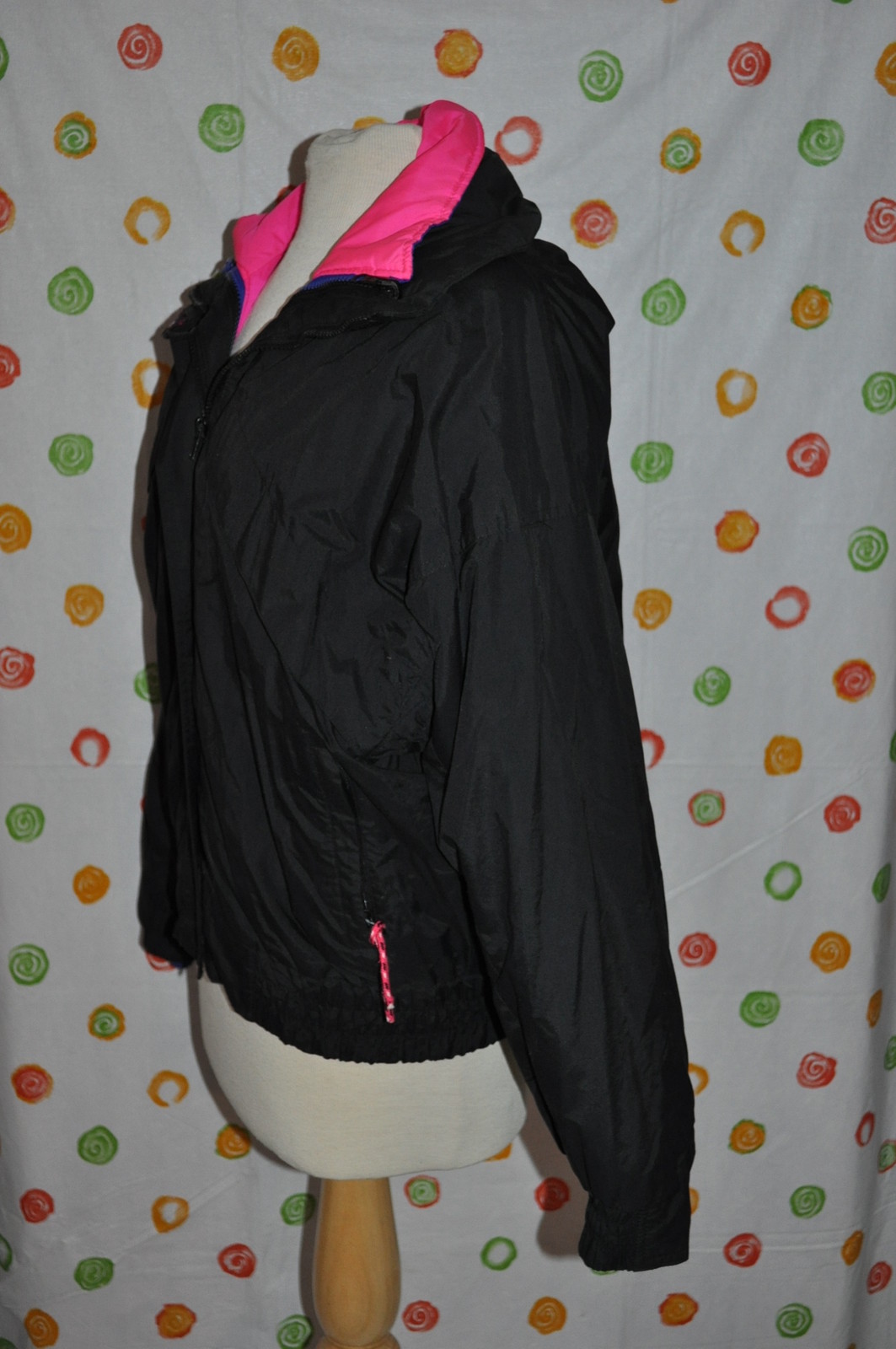 1980’S BLACK puff JUNIOR M COAT ZIP OUT WINDBREAKER 2 COATS IN ONE RETRO COOL