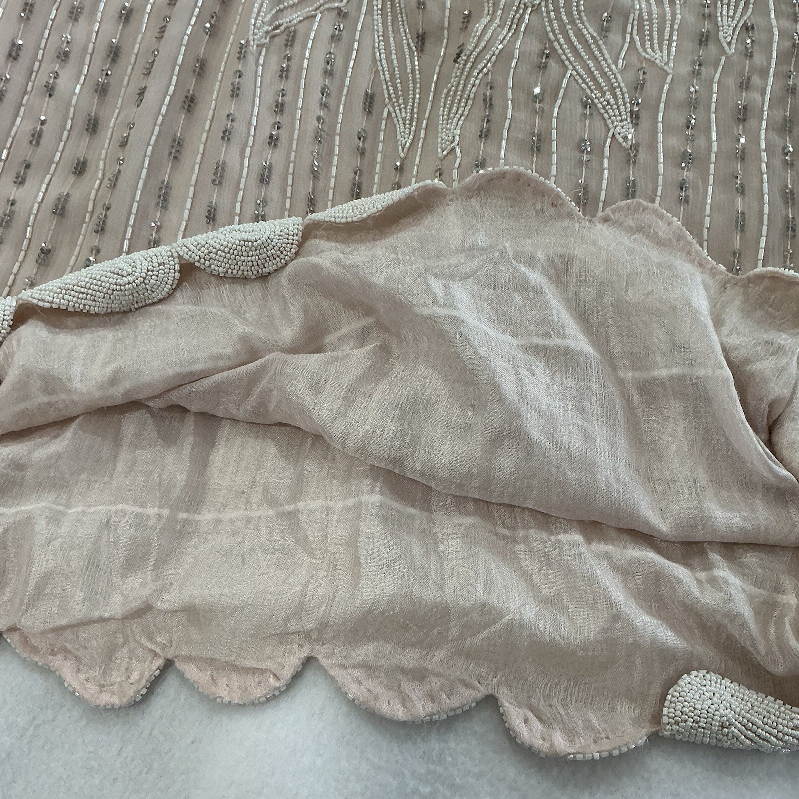 VTG 80’s Beaded Blush Silk Ensemble 1920s Flapper Style Size Med. Hollywood Glam