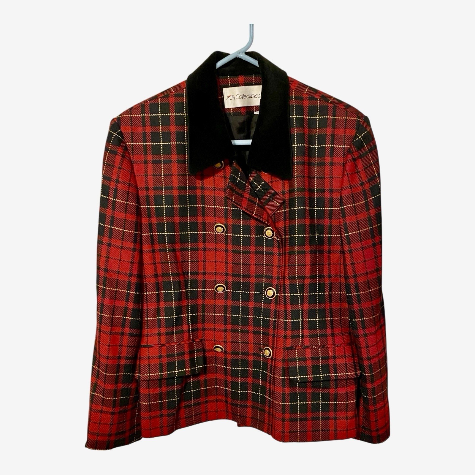 Vintage JH Collectibles Wool Red Plaid Blazer Double-Breasted Red Women’s Sz 14