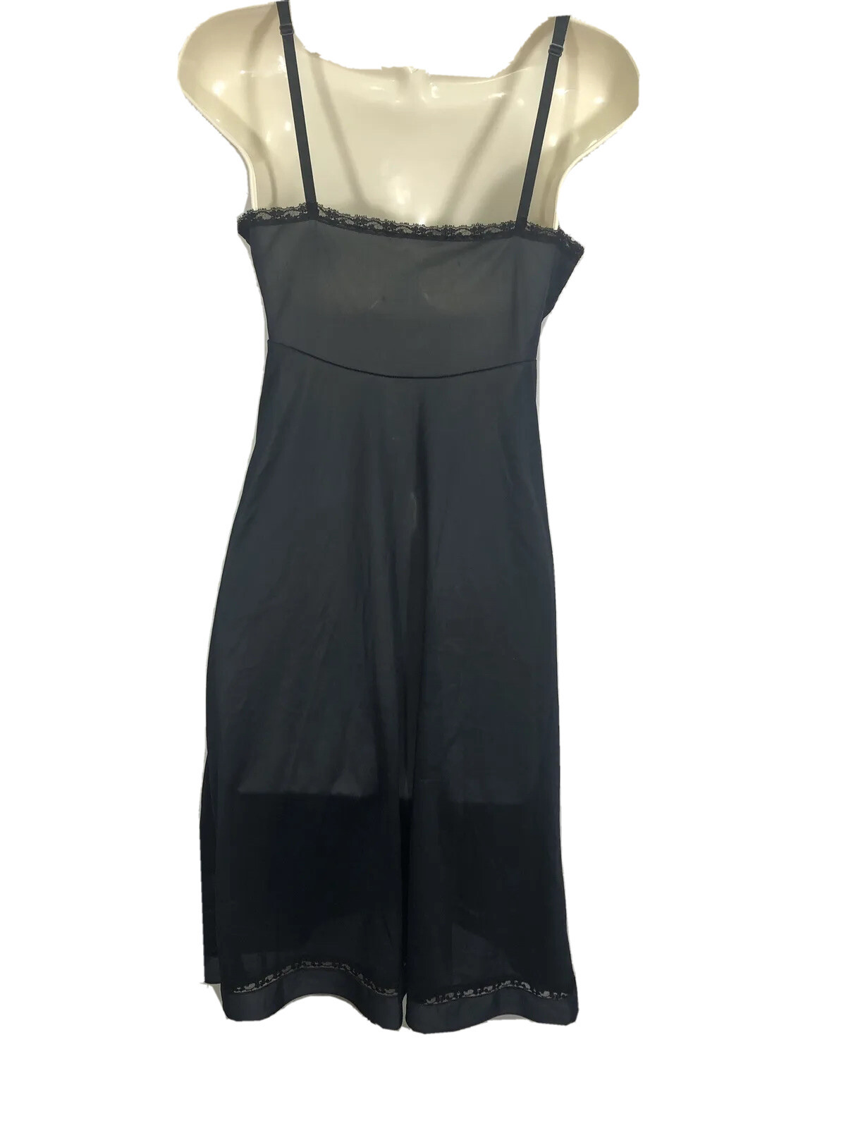 Vintage JC Penney 10/32 Black Nylon Full Slip Nightgown ILGWU Tag Lace Trim Sexy