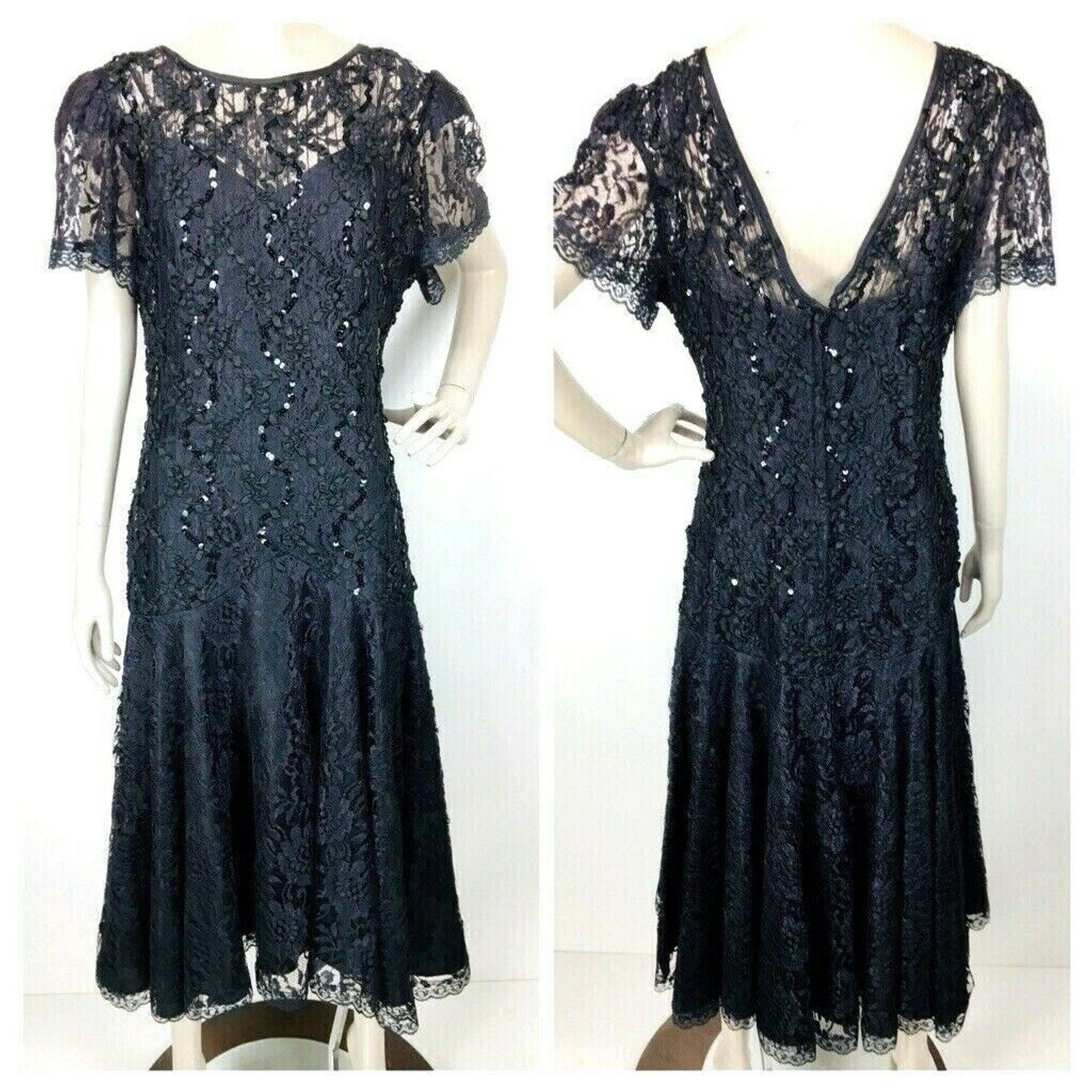VTG Dark Romance Goth Witchycore Halloween Wedding Black Lace Beads Party Dress