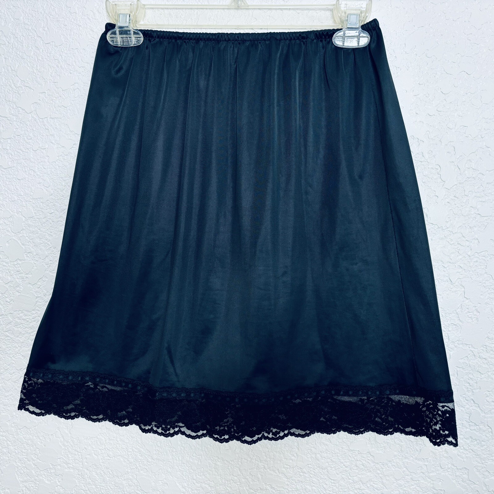 Vintage Gaymode Penneys Half Slip M Short Lace Hem Black Fortrel Polyester Retro