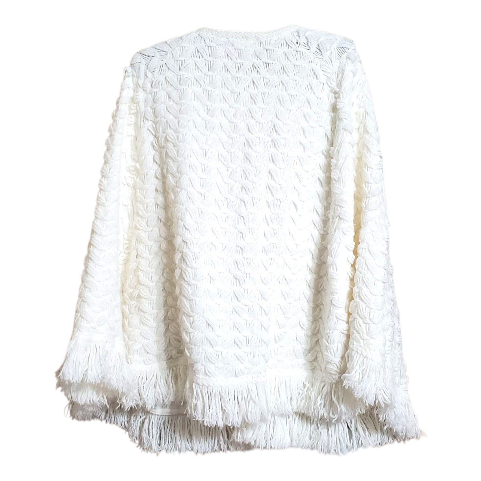 Vtg Fringed Sweater Poncho Cape Women’s OS Acrylic Knit Shawl With Arm Holes
