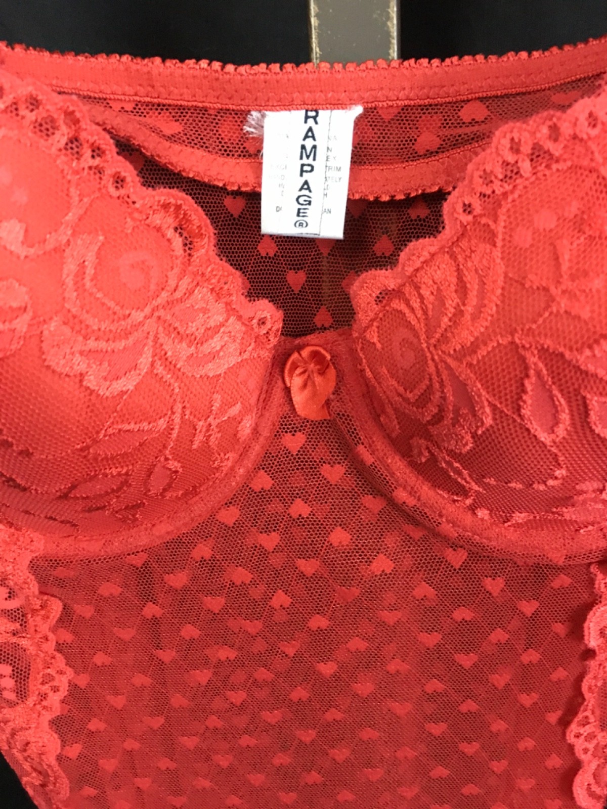 Rampage, Red lacy, sheer, shorty nighty with bra, L, chest, (6893)