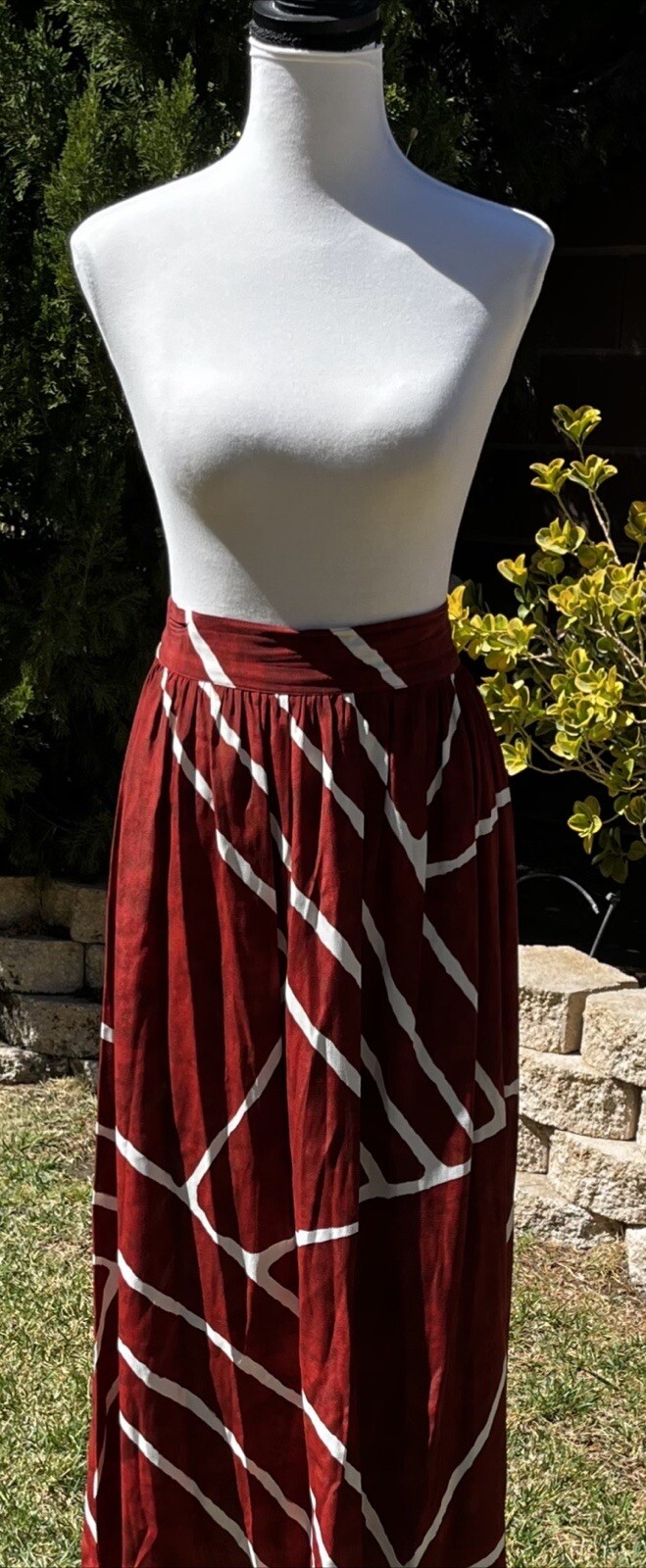 Skirt Vintage Multi-Color Size:XL Burgundy Red Brown White Print-Straight Skirt