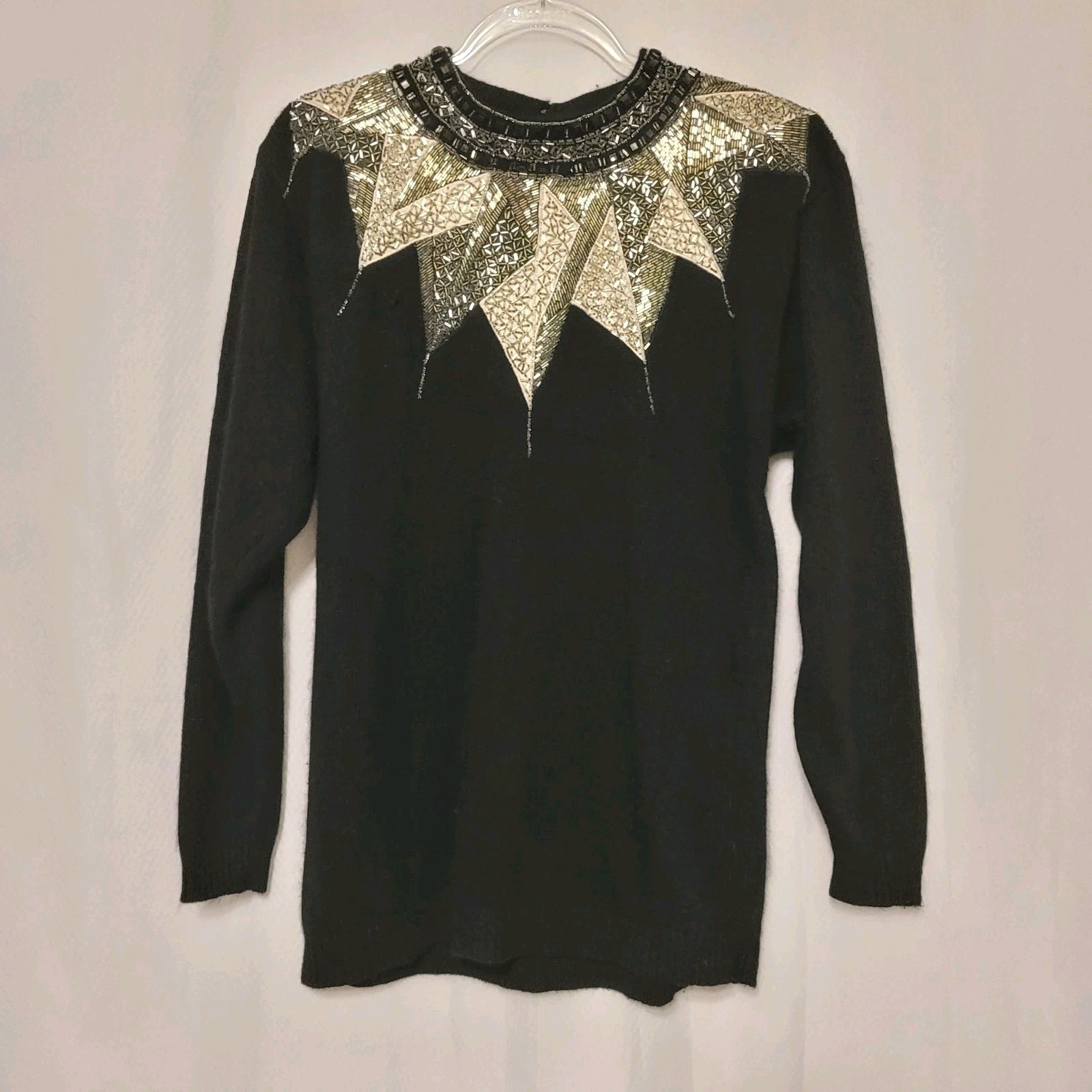 VTG 80s I.B Diffusion Black Embellished Silk Angora Blend Sweater Party Wmn’s M