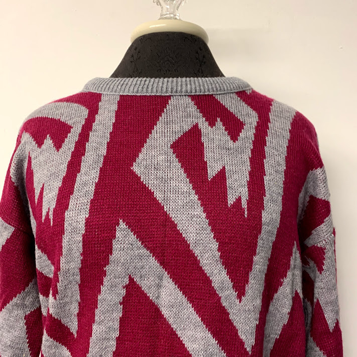 VTG Purple Gray Geometric Knit Sweater 80s Alfred Dunner USA Womens Size Medium