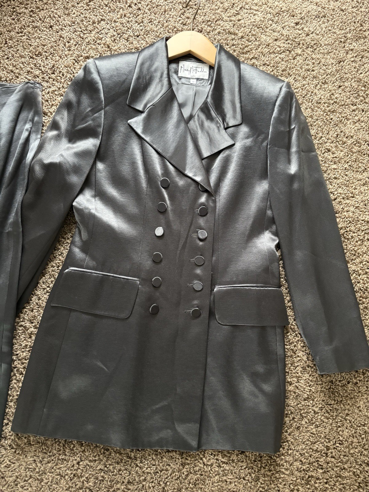 Vintage Mary McFadden Suit Silver Tuxedo Pantsuit Blazer Pants Size 8 “House 91”