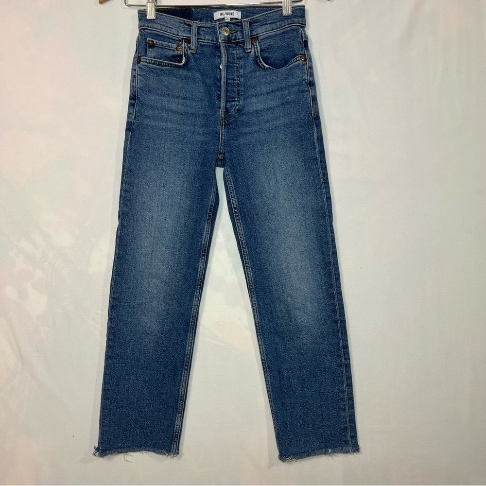 RE/DONE 70s Stove Pipe Jeans Blue 24 High Rise Straight Raw Hem Trendy