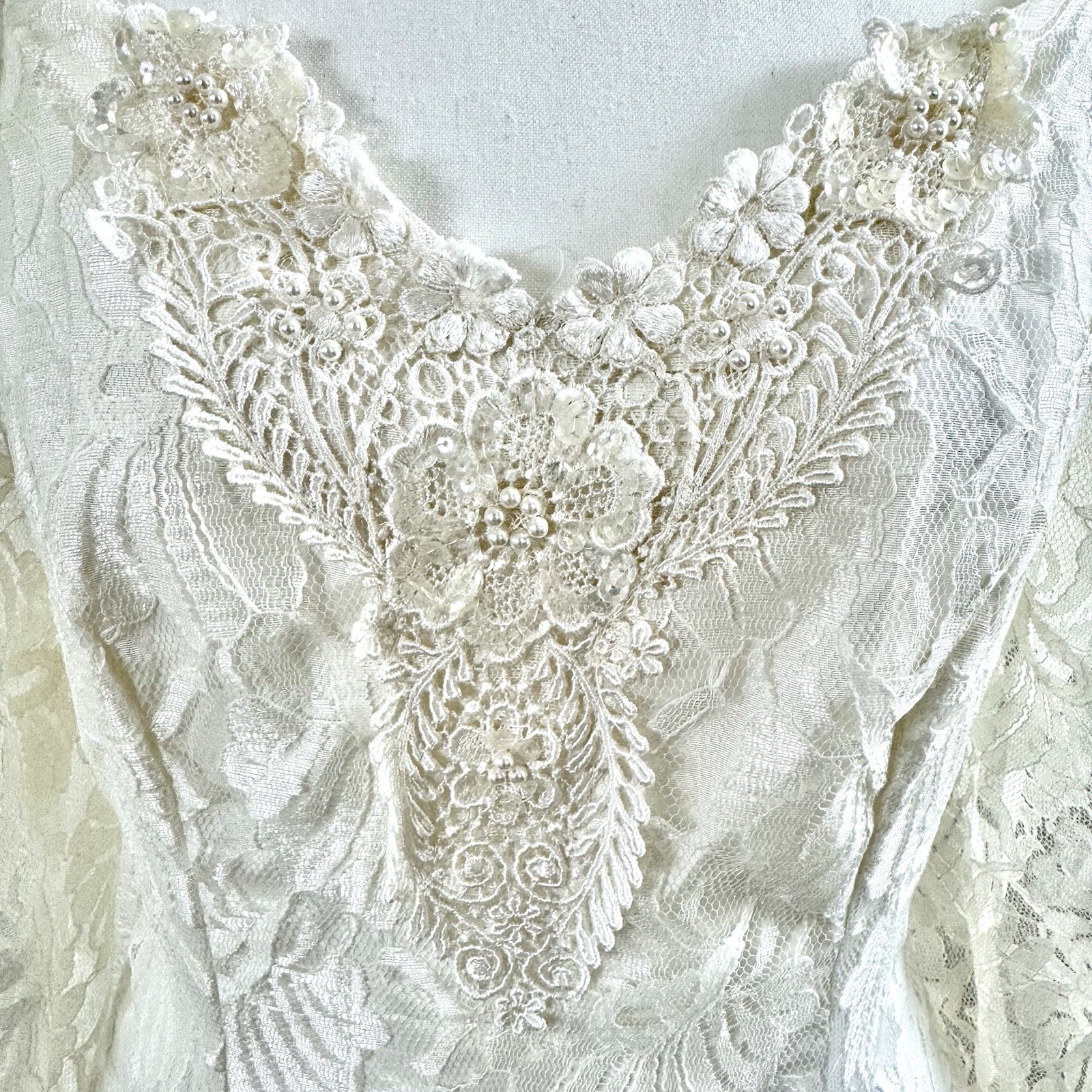 Vintage 80s Bonnell White Lace Chiffon Hi Lo Dress Wedding Prom Party Deco Sz M