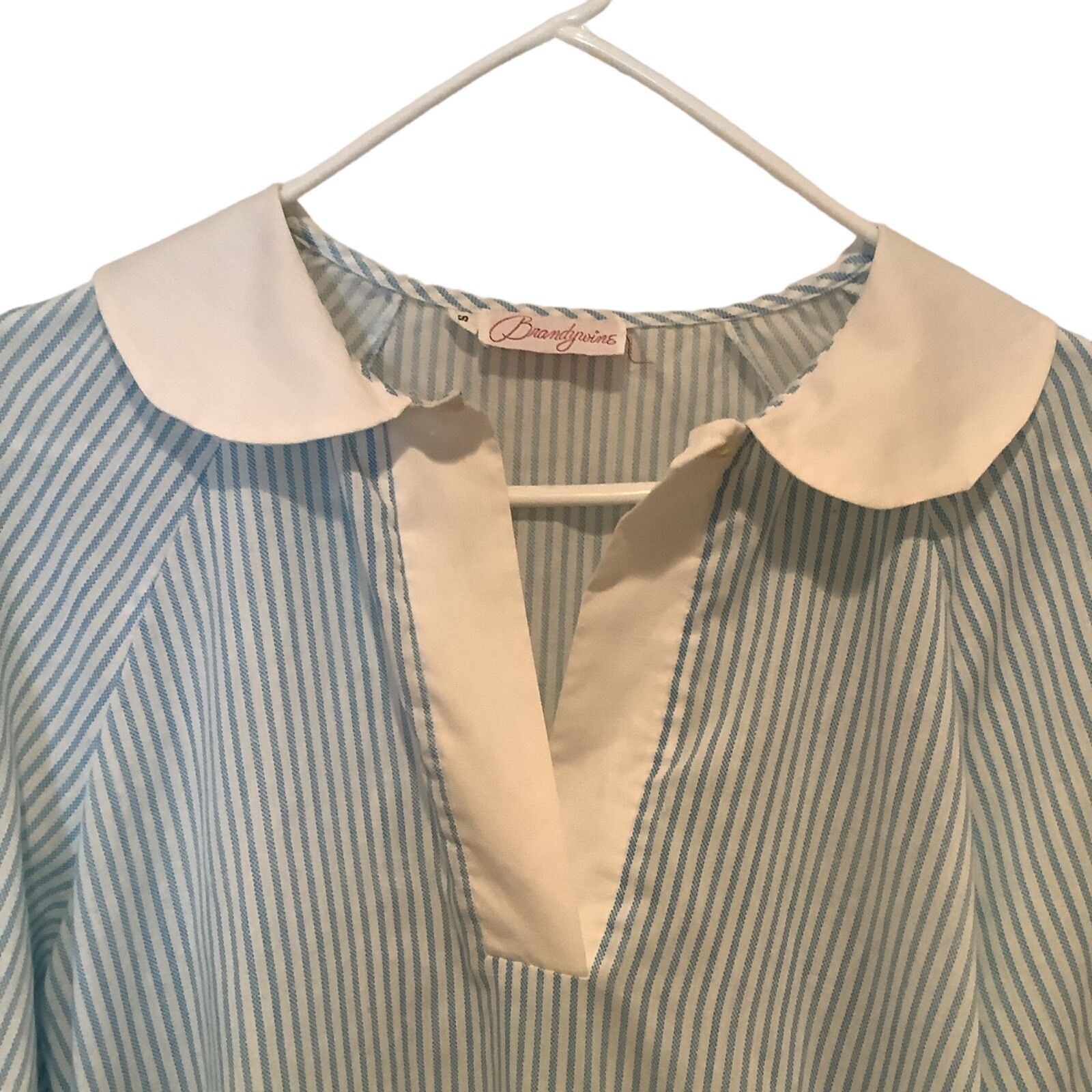 Vintage Brandywine Longsleeve Cotton Nightgown Classic Blue Pinstripe Size Smal