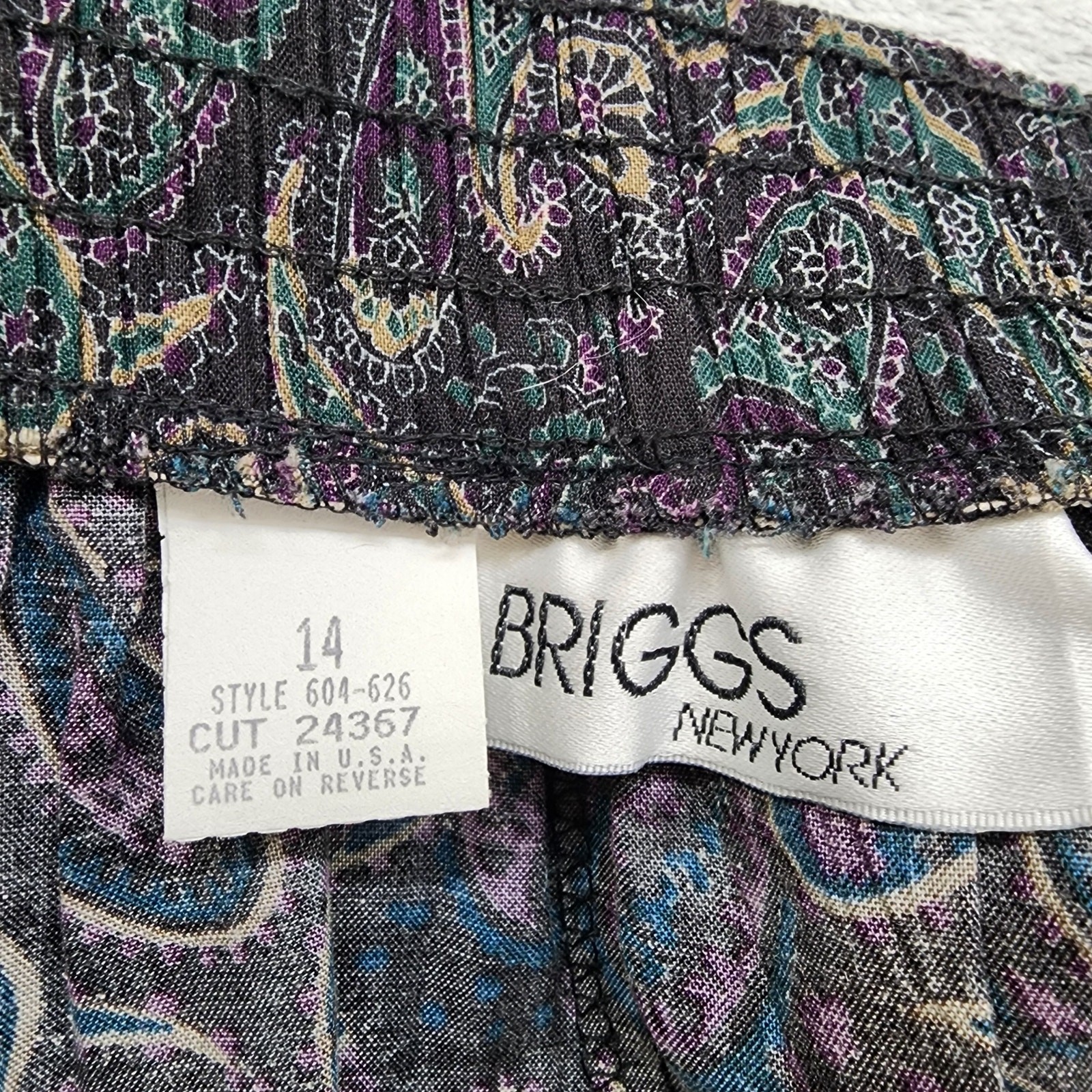 Vintage Briggs New York Skirt Womens 14 Multicolor Paisley Pleated Pull On Midi