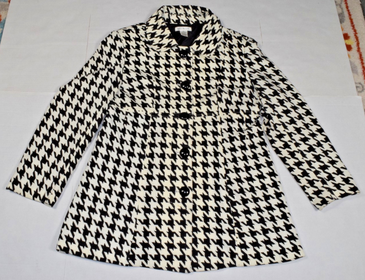 Vintage Susan Bristol Coat Size L Y2K Black White Houndstooth Large Button Lined