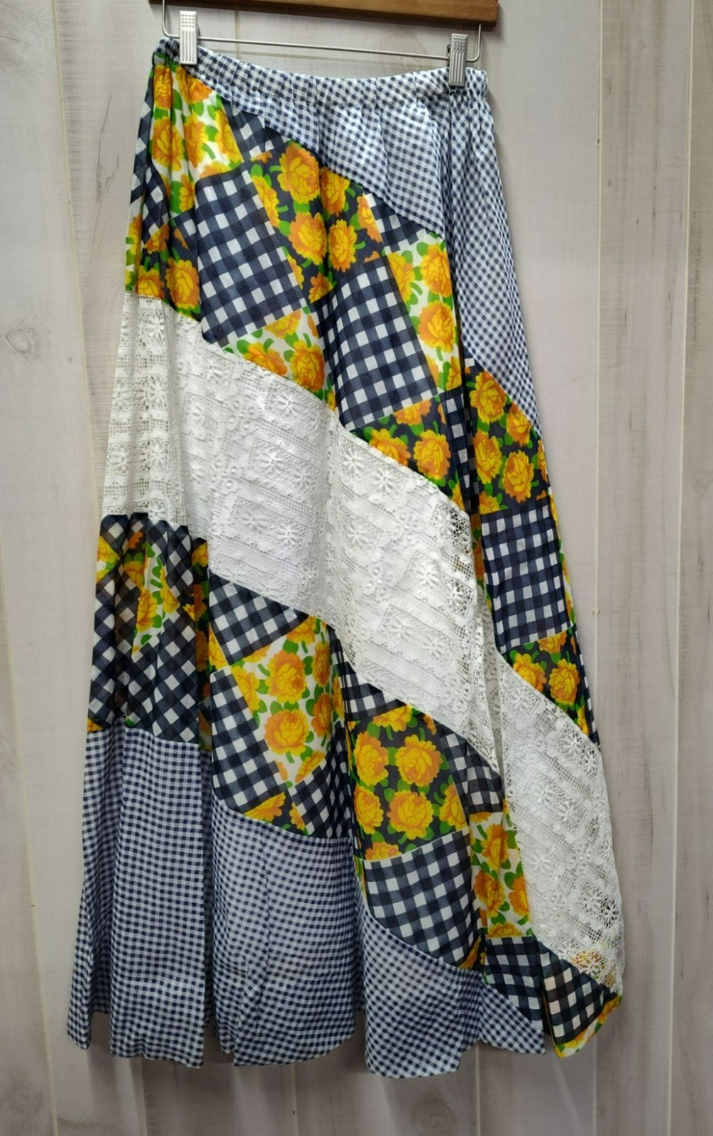 Vintage Chessa Davis Skirt w matching sash belt, Gingham, Floral, Prairie, Lined
