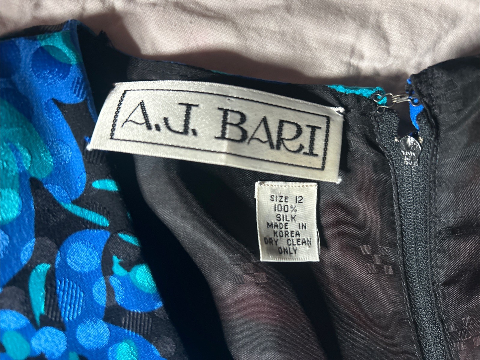 A.J. Bari Blue Floral Print Tiered Dress Bow 80s Vtg Sz 12 See Measurements