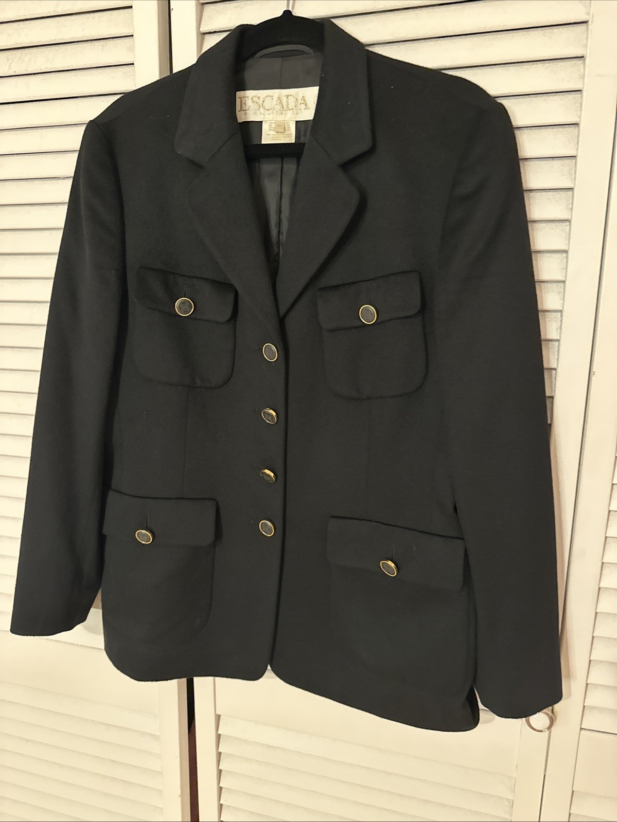 Vintage ESCADA Margaretha Ley 100% Cashmere Black Blazer Size 8 /38 Germany