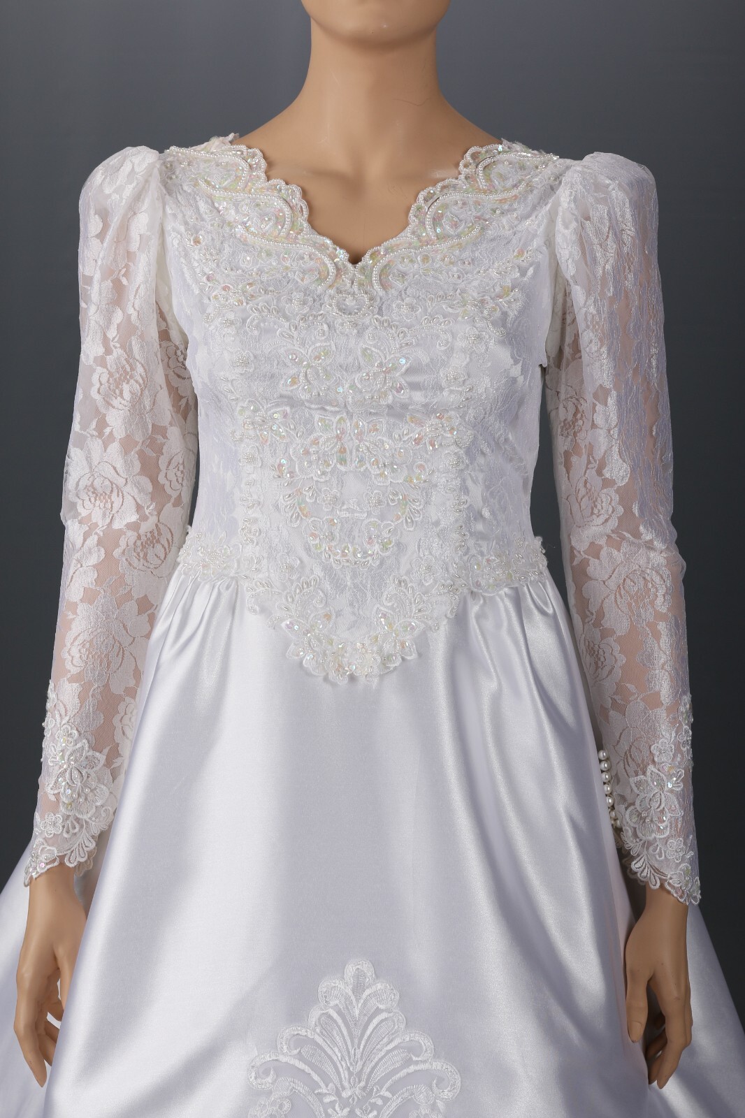 Jean Phoenix Bridal Vintage 80s 90s White Satin & Lace Wedding Dress sz 20