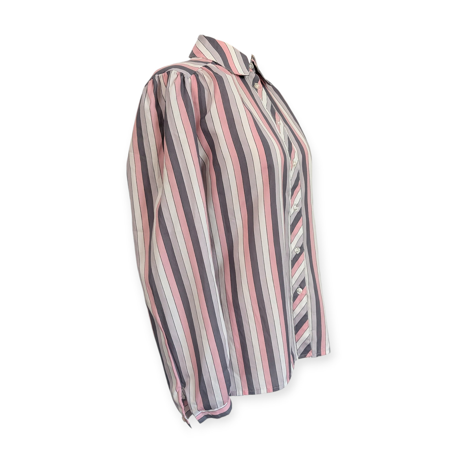 70s 80s Lady Arrow Candy Stripe Button-down Shirt Sz 10 pink gray pastel