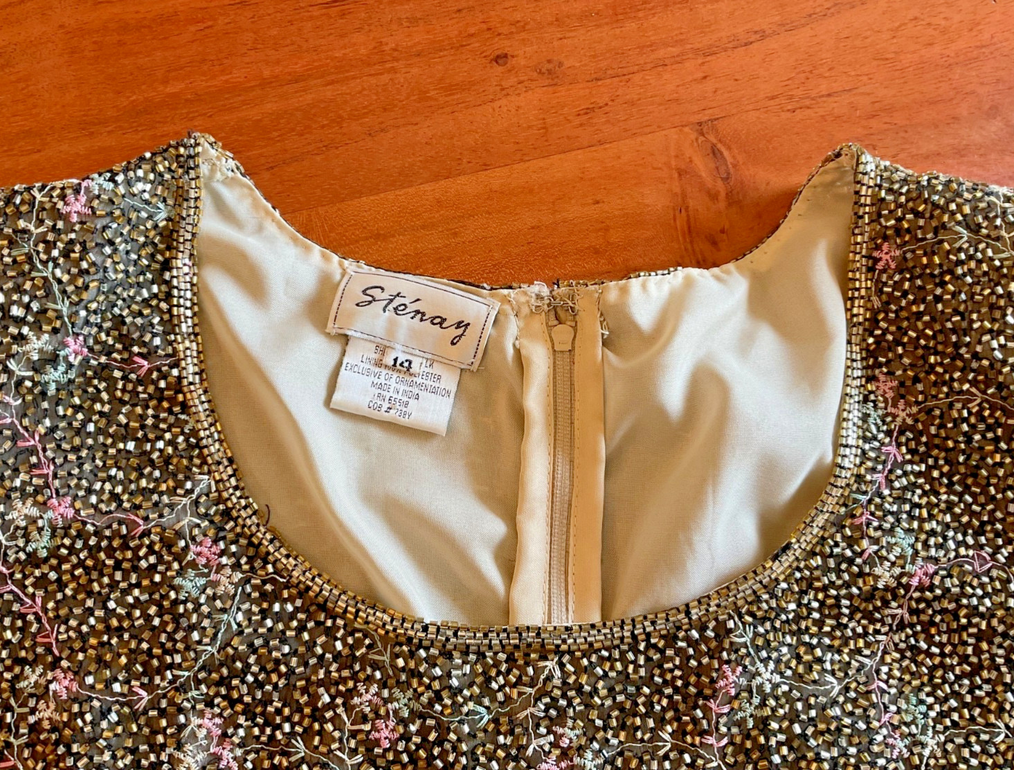 Vintage 1980s Stenay 100% Silk Beaded and Sequined Top Blouse Size 14 Petite