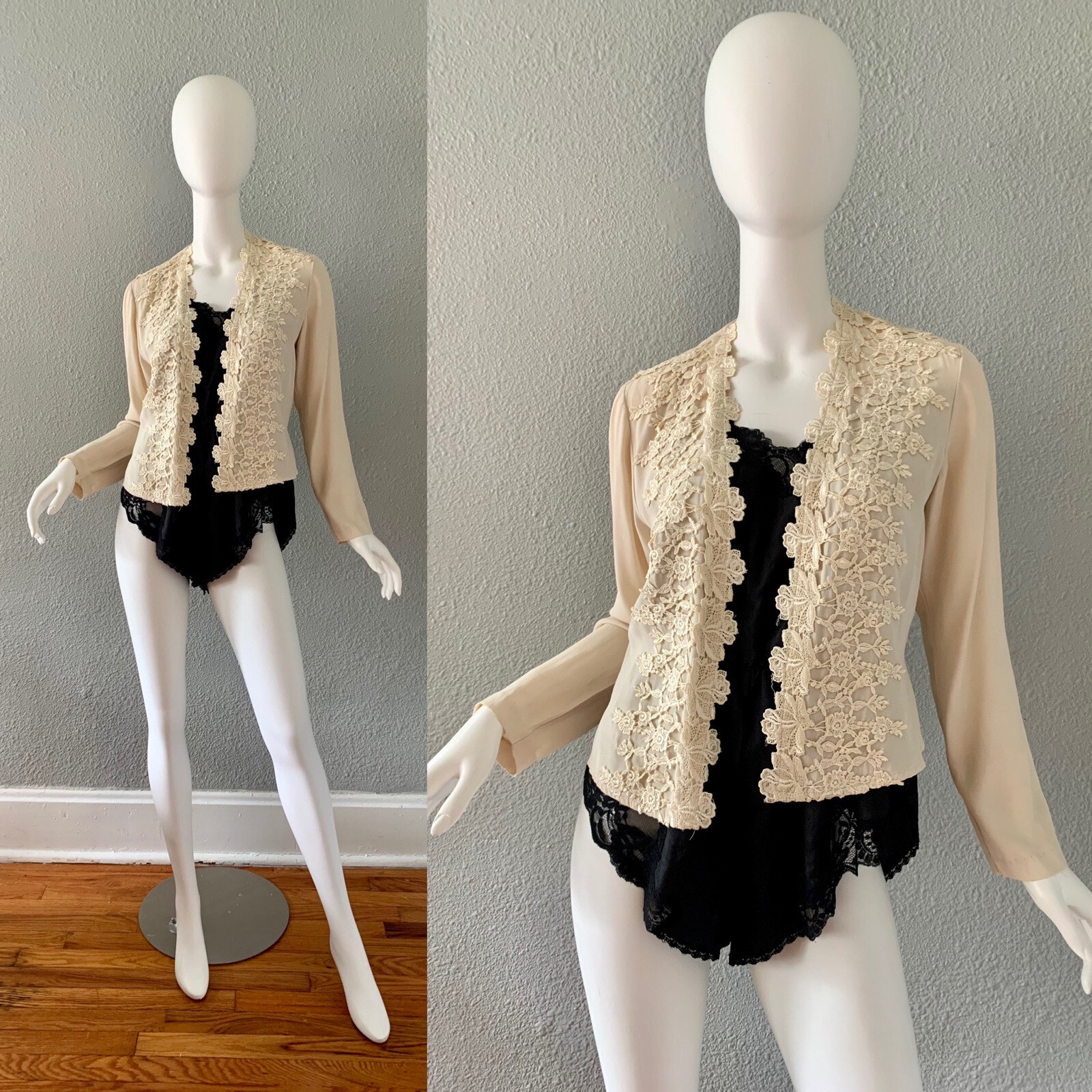Vintage Beige Lace Cardigan Top