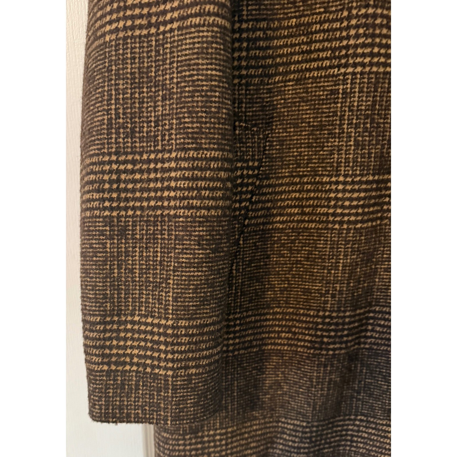Old Navy Brown Plaid Car Coat Glen Plaid Button Front Women’s M Long Preppy NWOT