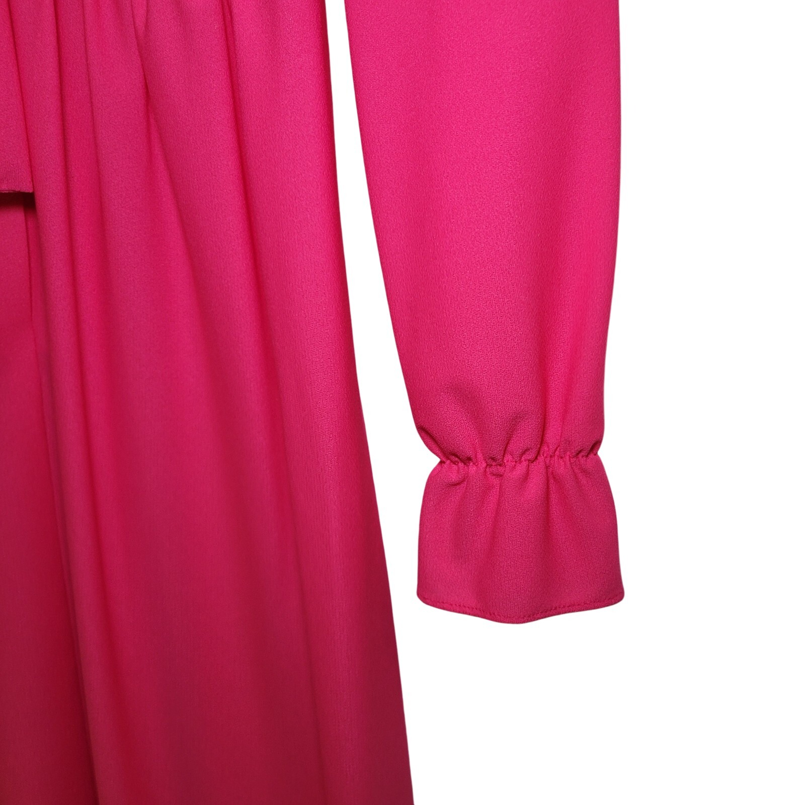 Vintage 70s 80s Boston Maid Fuschia Button Down Midi Dress Pleated Belted