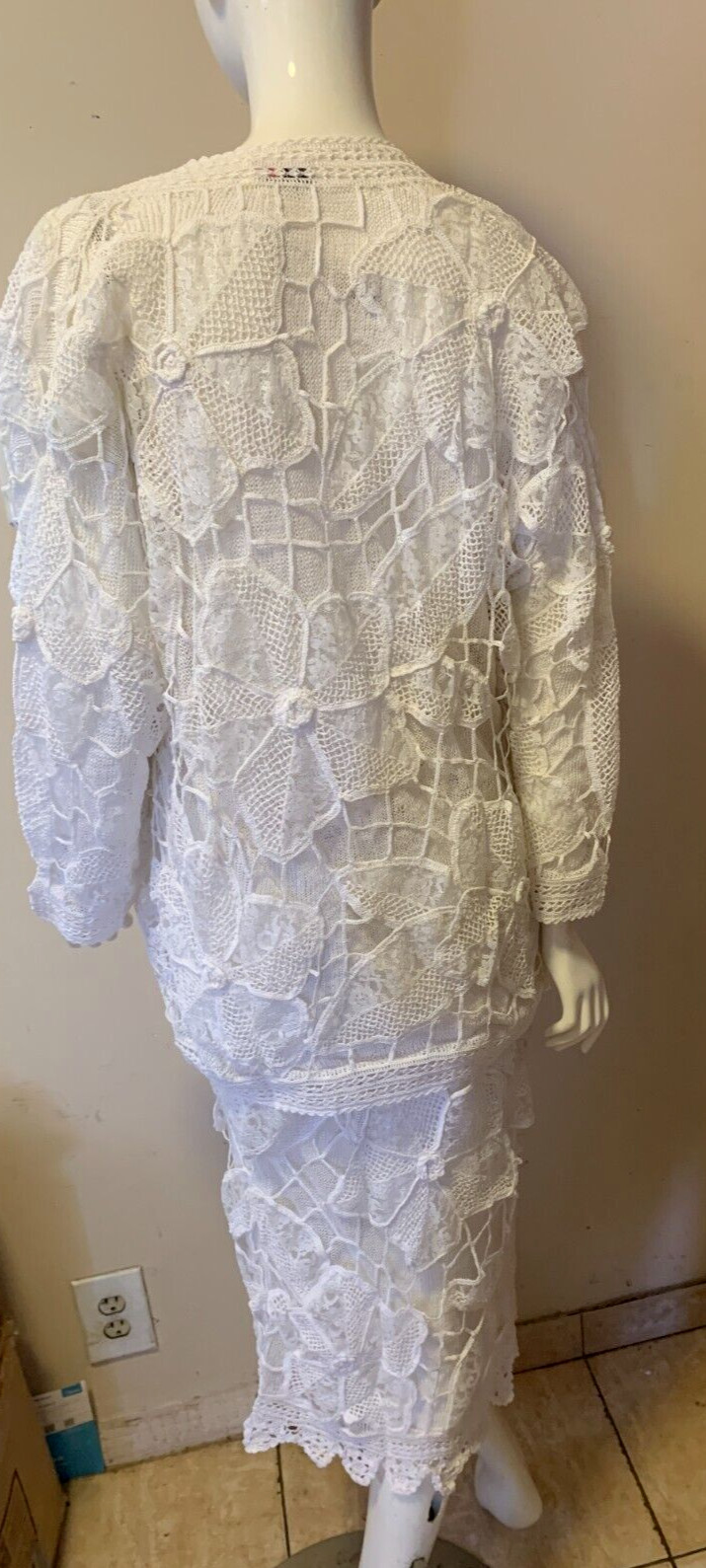 Lim’s 3 Piece Set White Jacket Top & Skirt Crochet Size S NWT