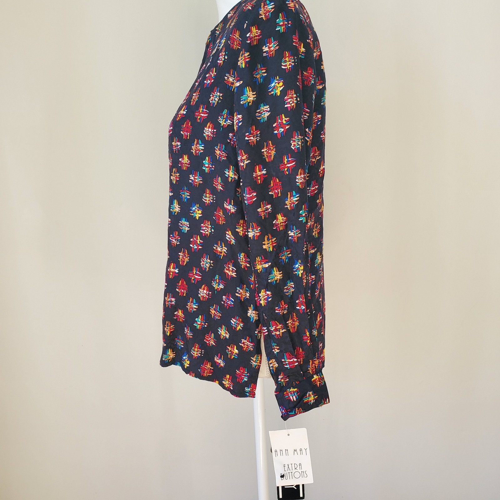 NEW Vintage 80’s Ann May 100% Silk Abstract Geo Art deco Retro Blouse Top XS