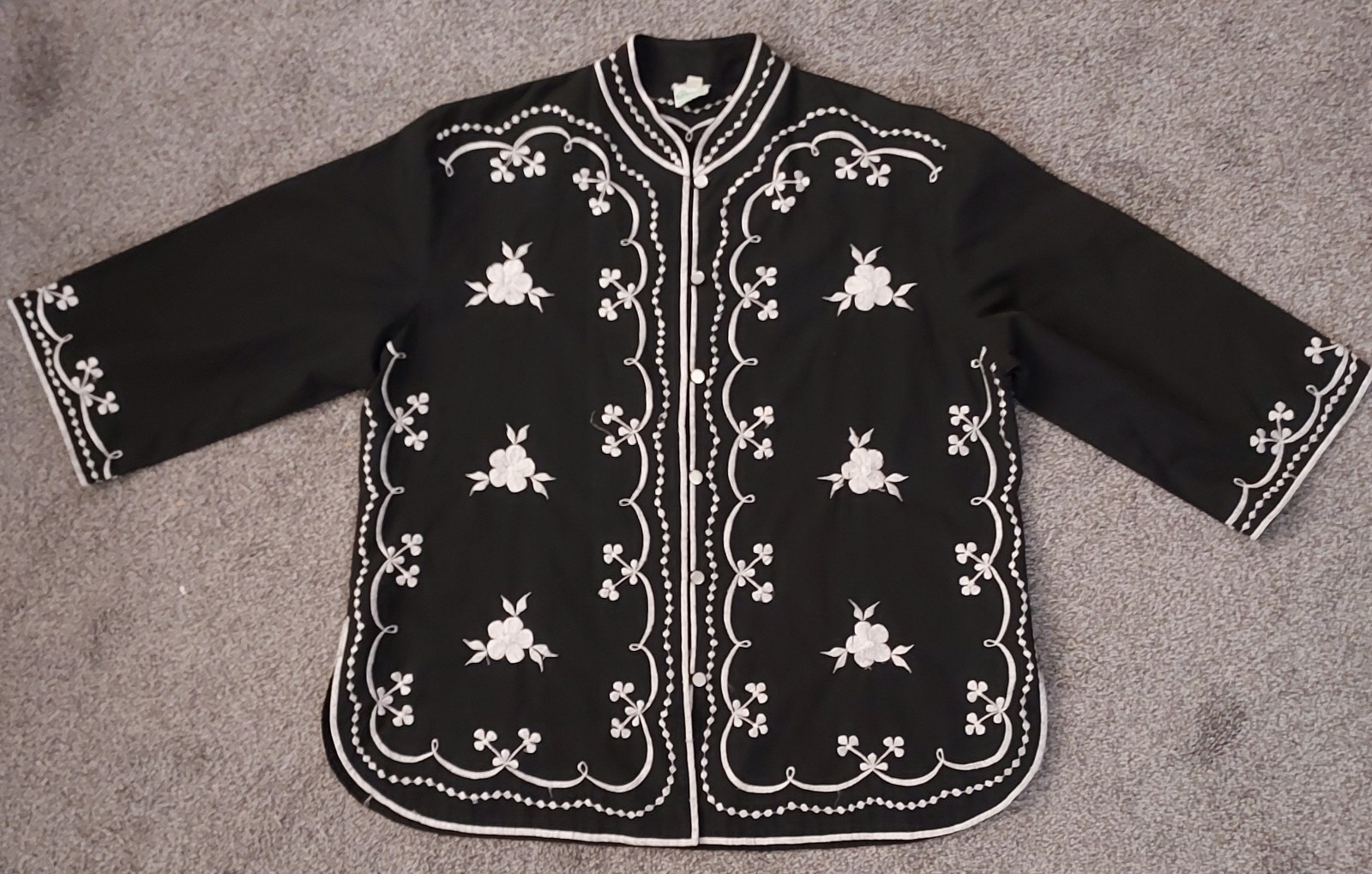 Vtg Caro Of Honolulu Black White Embroidered Top Blouse Boho Rockabilly Size 14