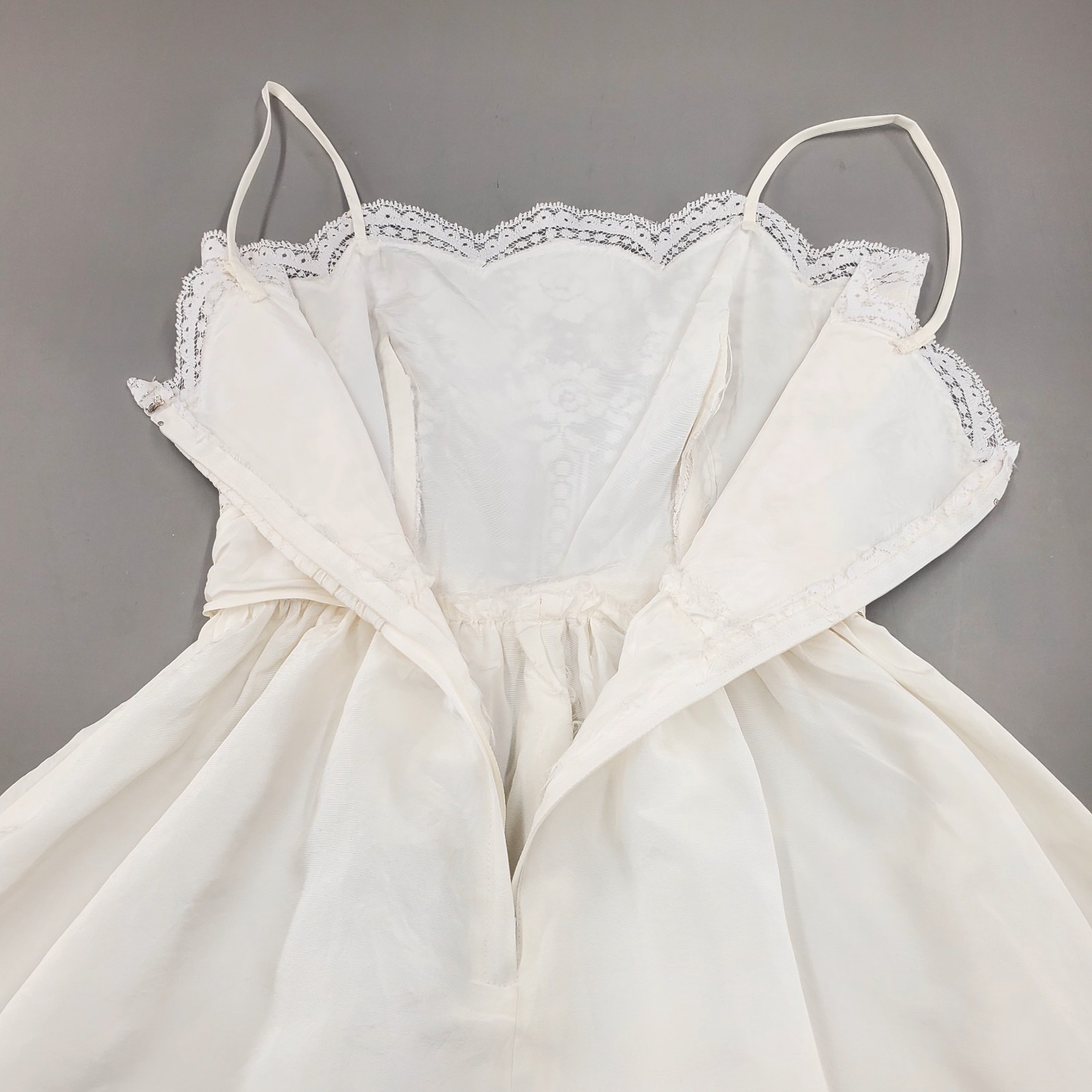 Vintage 1950s ILGWU Union Made Strappy White Wedding Dress Lace Empire Bodice XS