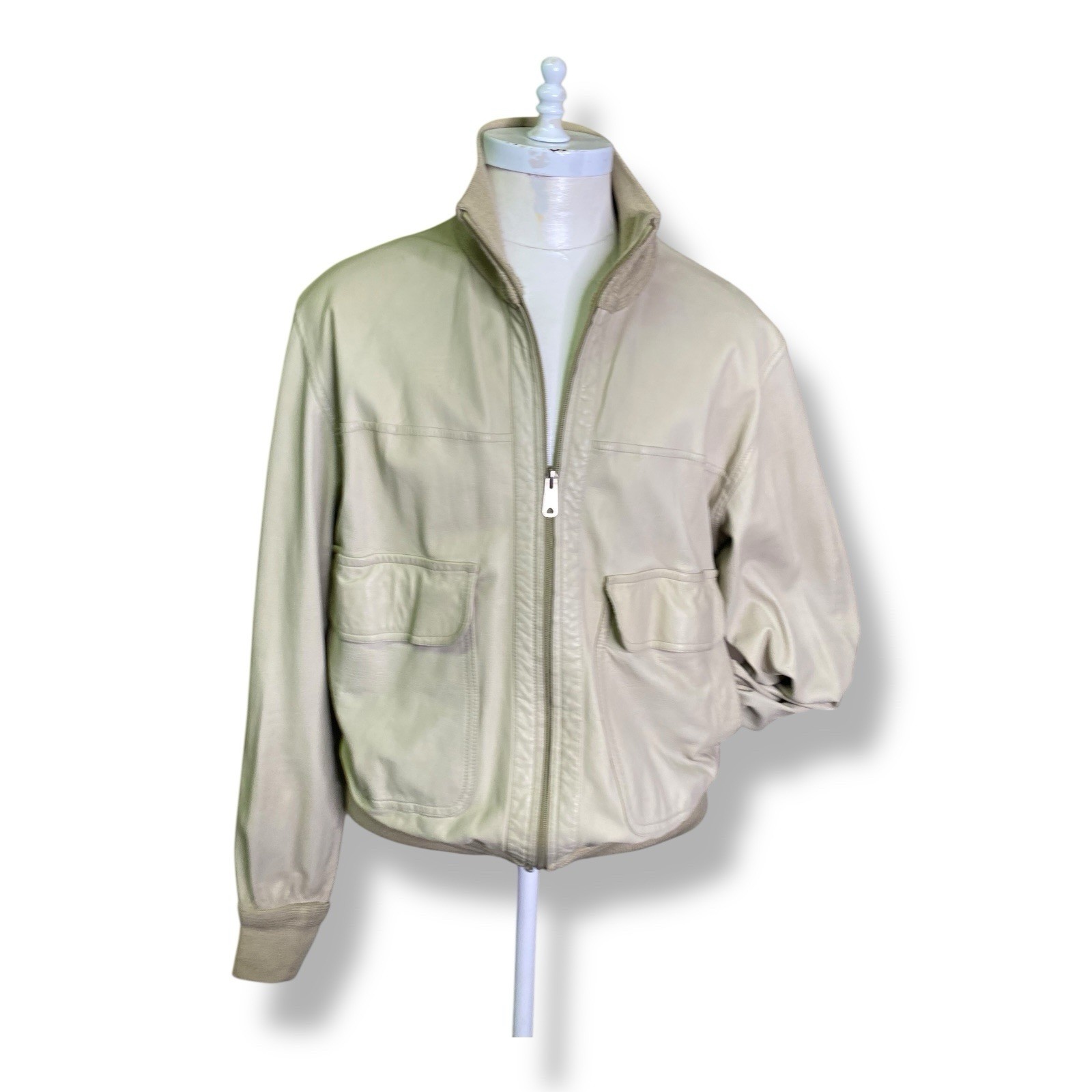 Vintage Cream Leather Jacket Unisex Large 70s Reversible Suede Argentina Cargo