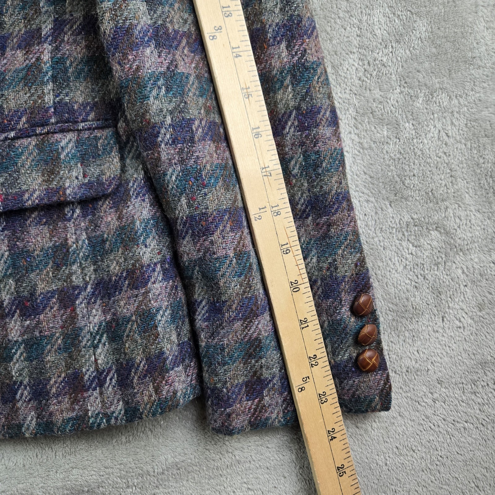 Vintage Laura Caspari Jacket Women Gray Purple Green Houndstooth 100% Welsh Wool