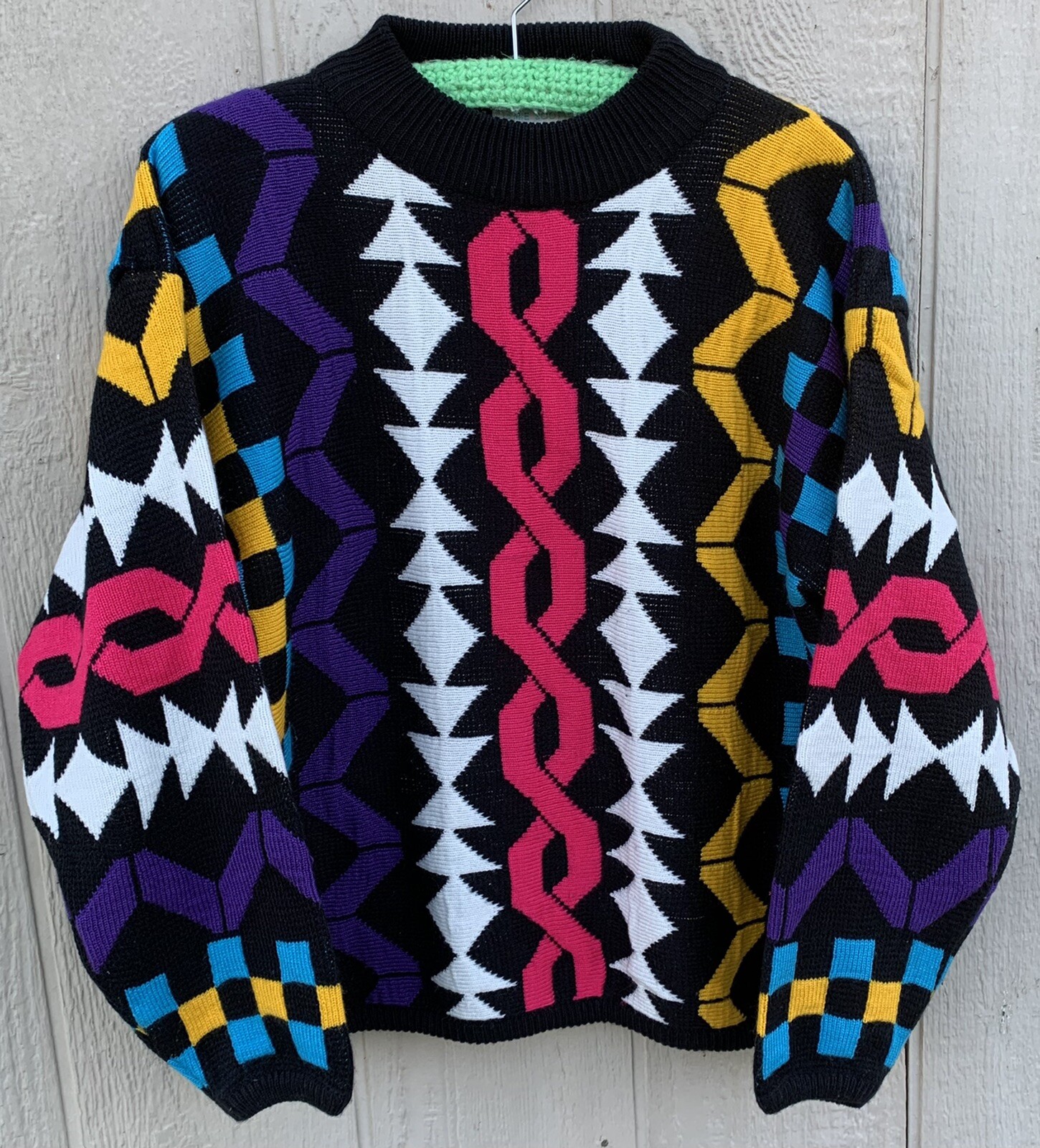 vintage multi-color colorful geometric sweater 1980s 80s Jamie Scott size M