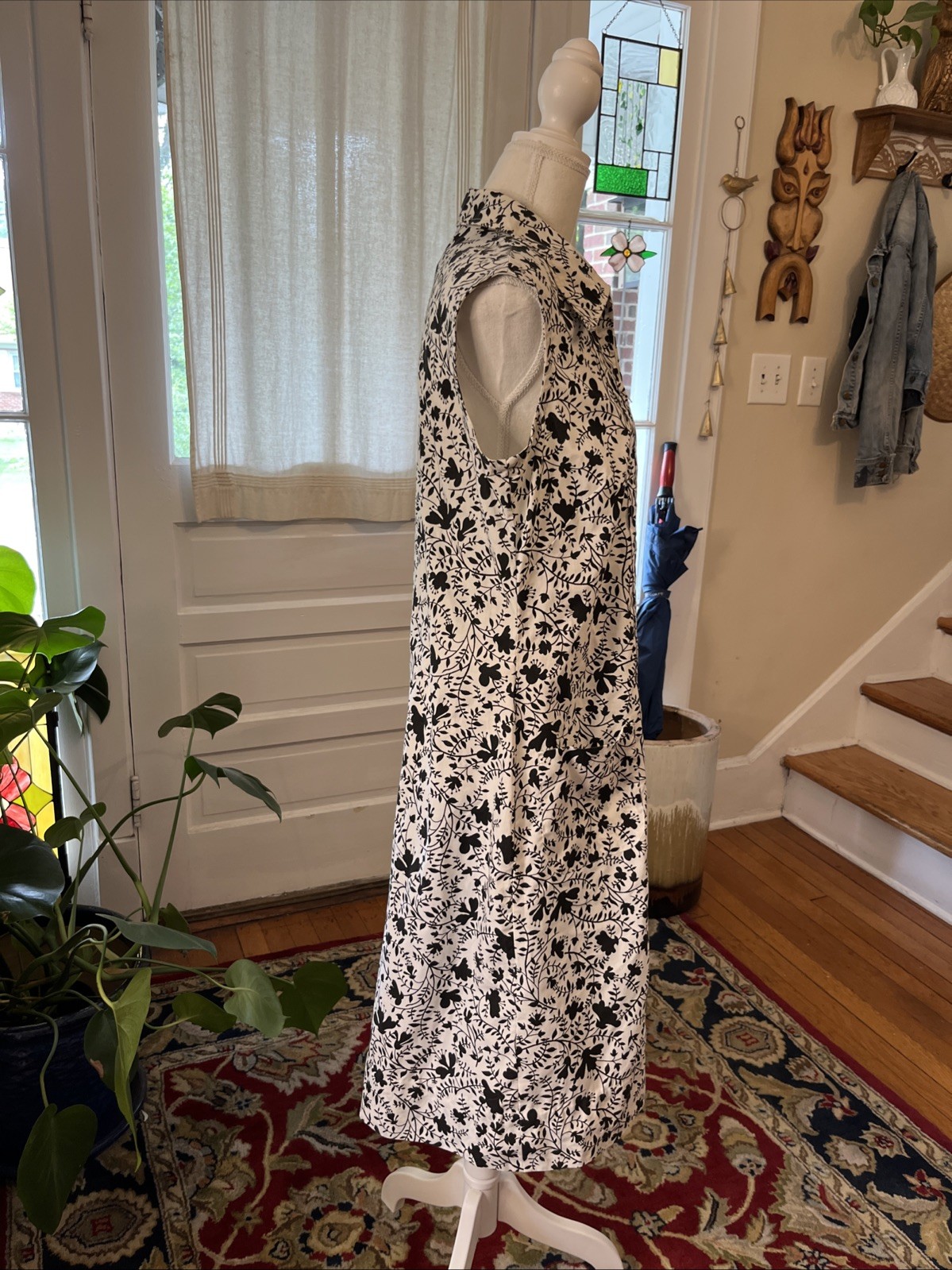 Vintage Housedress 1960’s Dress MCM Medium 50’s Handmade Chore Pockets Zip Front