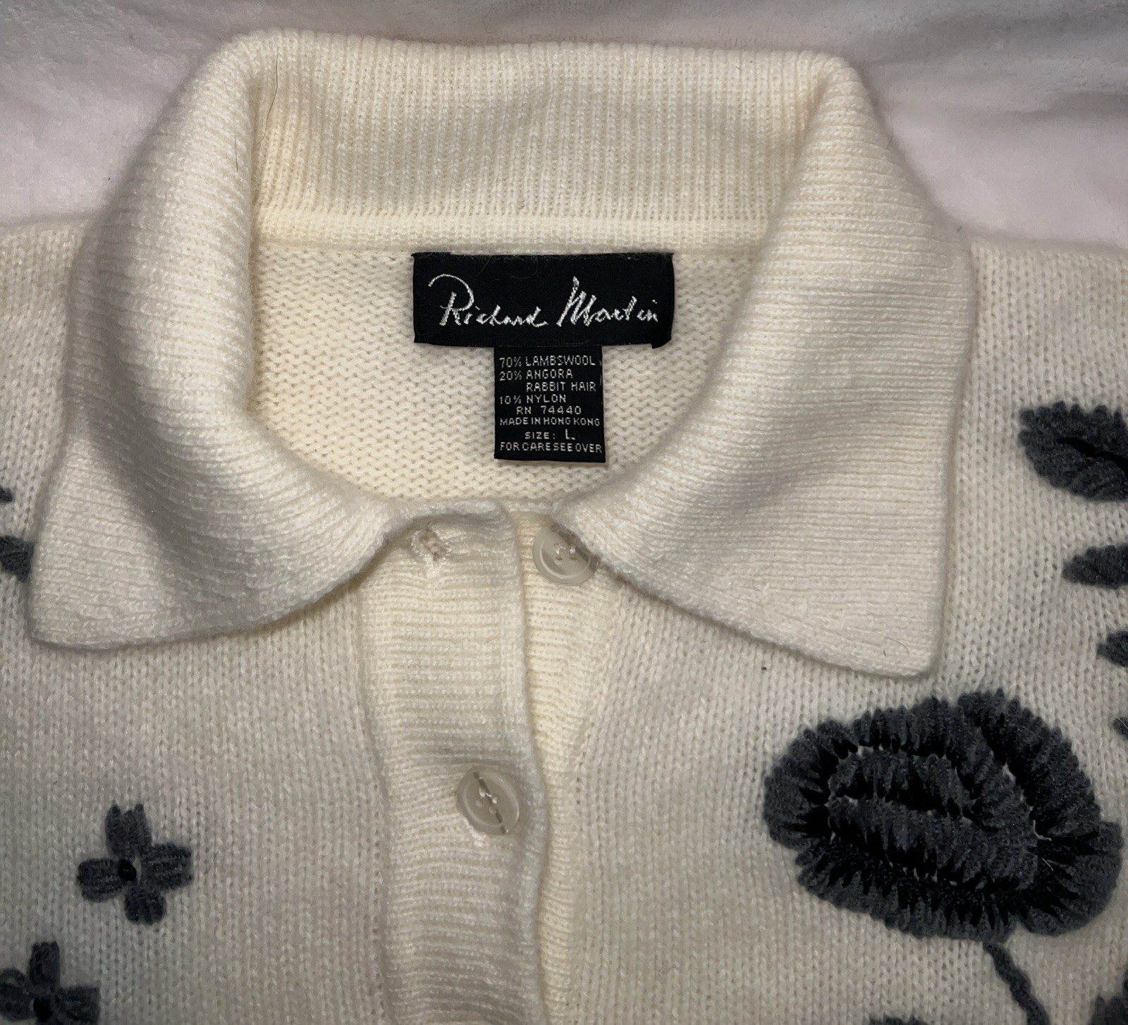 Floral Sweater Embroidery Lambswool Angora Rabbit Hair( L )Richard Martin