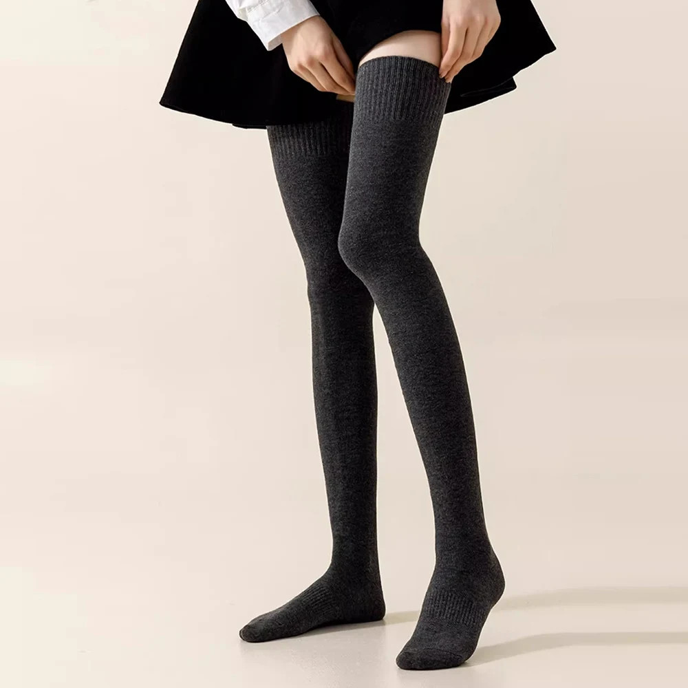 Winter Thigh High Socks For Women 100cm Lengthened JK Lolita Stockings Solid Col