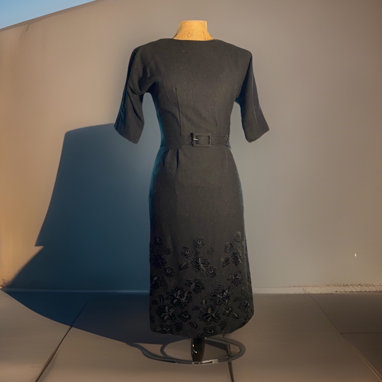 Vintage 1950’s Henry Rosenfield Black Wool Short Sleeve Dress