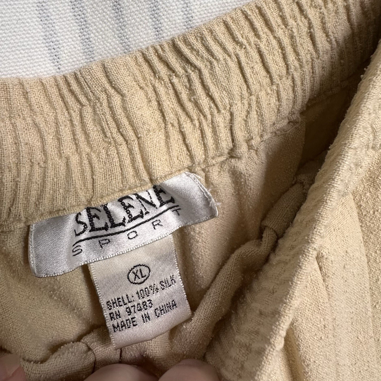 Vintage 90s Selene Sport 100% Raw Silk 2-Piece Pant Set Beige Minimalist Large