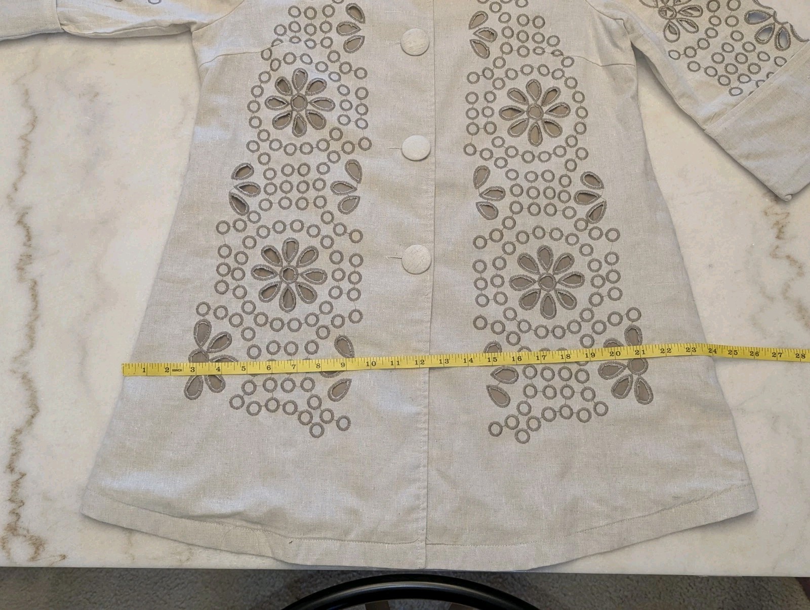 Adele Dallas Orr Medium Linen Embroidered Cutwork Jacket Retro 50s 60s Artisanal