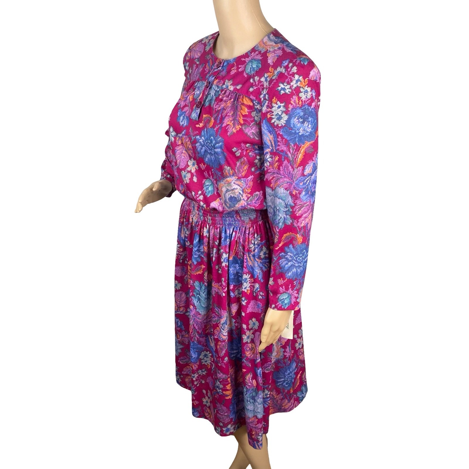 NWT Vtg 80s Taurus II Purple Floral Smocked Cottagecore Midi Dress SZ 10